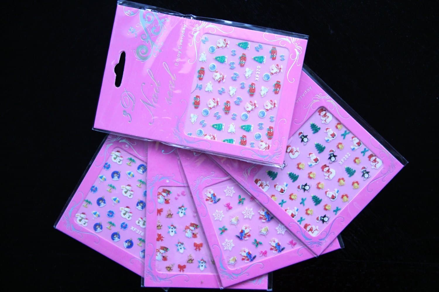 Christmas New Year Theme Nail Art Stickers Decals - 5 pack Mixed Design WIth Extra