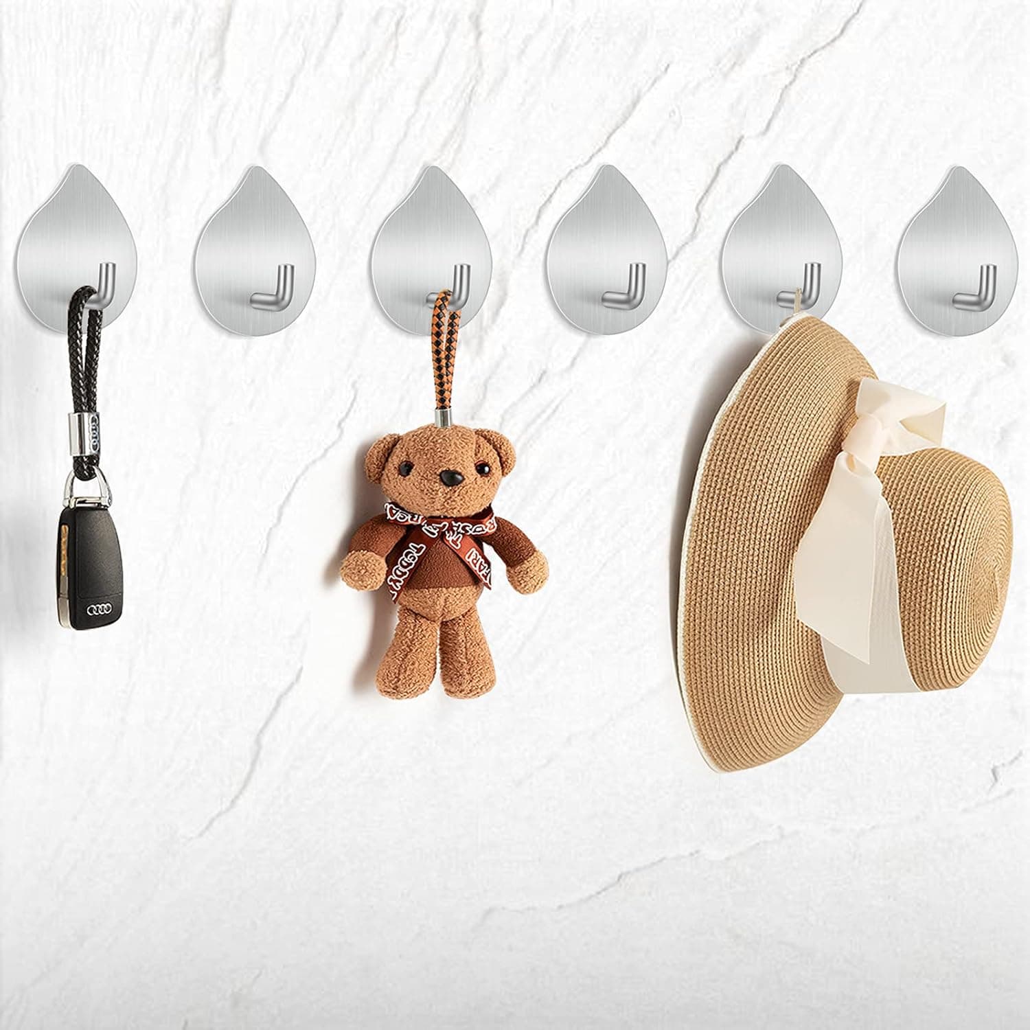laepow 6 Pack Adhesive Hooks Heavy Duty Stick on Wall Door Cabinet Stainless Steel Towel Rack Coat Hat Robe Clothes Hooks