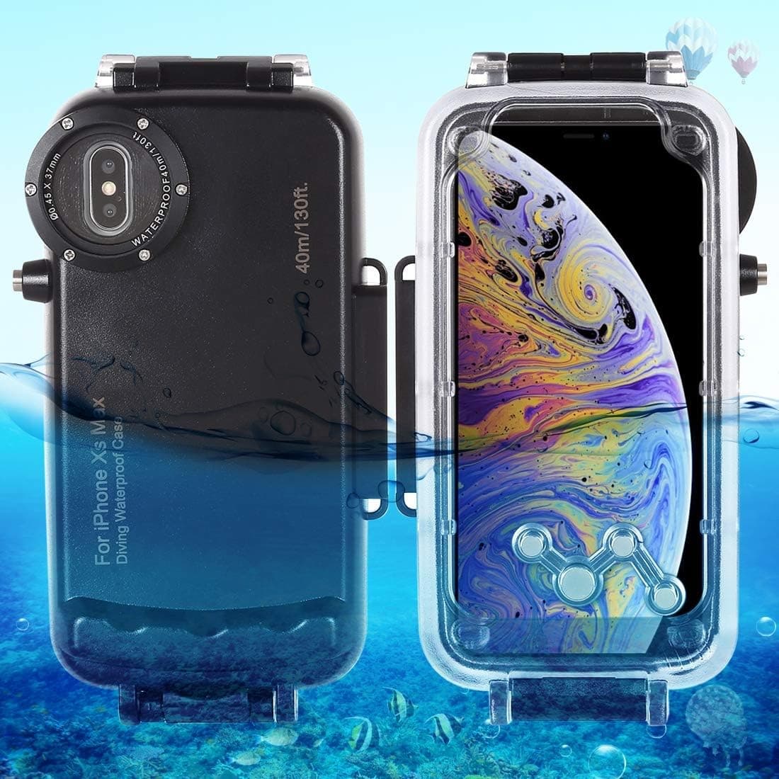 Hawell for iPhoneXS MAX Diving Case, Professional [40m/130ft] Surfing Swimming Snorkeling Photo Video Waterproof Protective Case Underwater Housing for iPhone with Lanyard