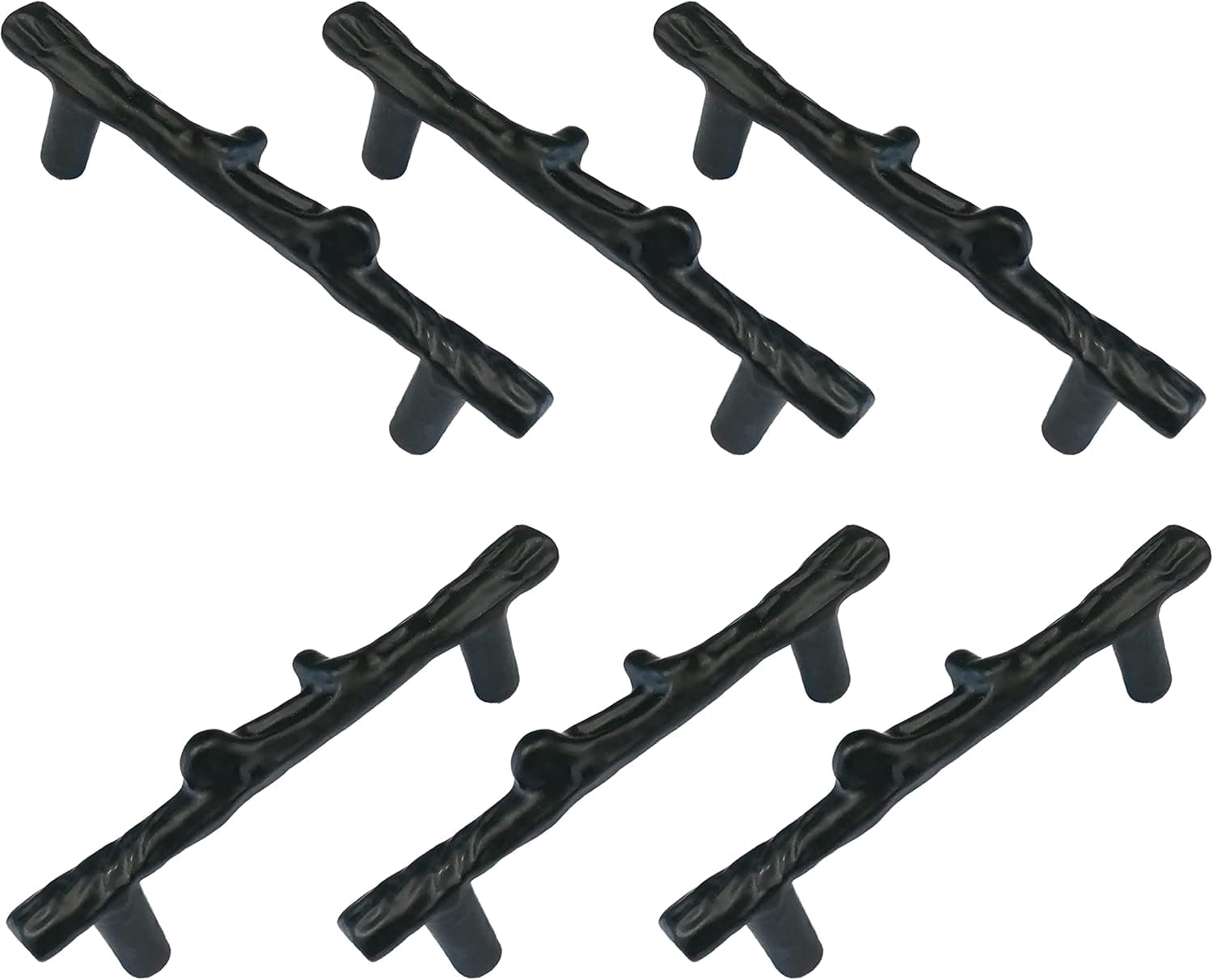AuRiver 6 pcs Tree Branch Cabinet Handles Twig Branch Cabinet Handles 3inch Hole Center Dresser Handles Modern Alloy Cabinet Handles Drawer Pulls (Black)