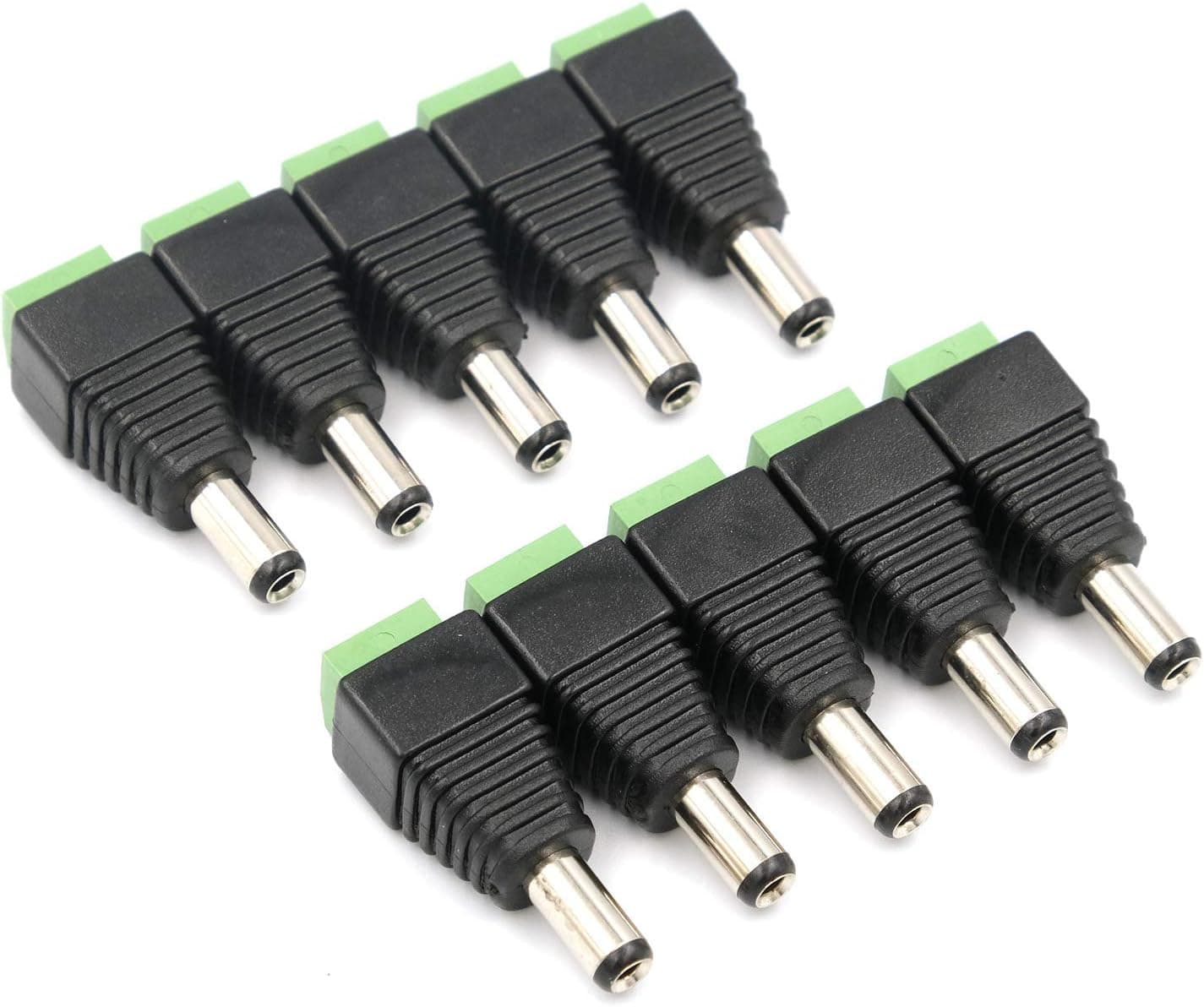 GOSONO 10Pcs/lot Male DC Power Plug Connector 2.5mm x 5.5mm/2.1x5.5 (Screw Fastening Type) Needn't Welding DC Plug Adapter (10Pcs/lot Male 2.5x5.5mm, Green)