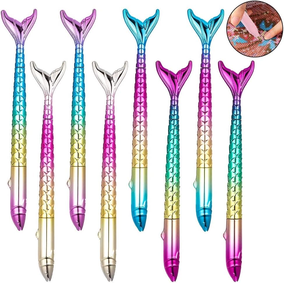 SUSSURRO 8 Pieces 5D Diamond Painting Point Drill Pens Mermaid Diamond Painting Pen Point Drill Pens Nail Point Drill Pen 5D Diamond Painting Tool for Adult and Kids,4 Colors