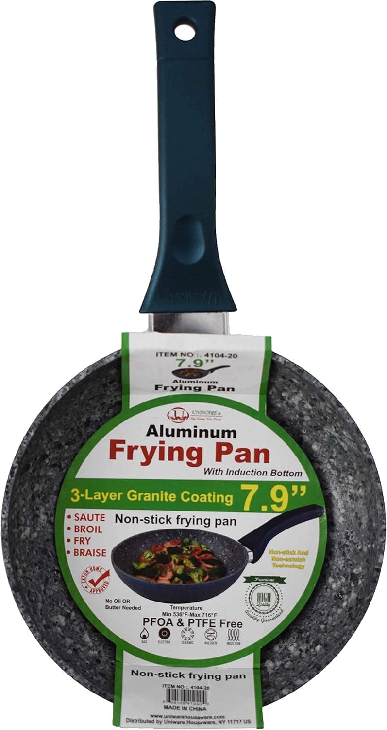 Uniware Aluminum Non-Stick Frying Pan w/Induction Bottom, 3-Layer Granite Coating, 3 Size Variants (7.9")