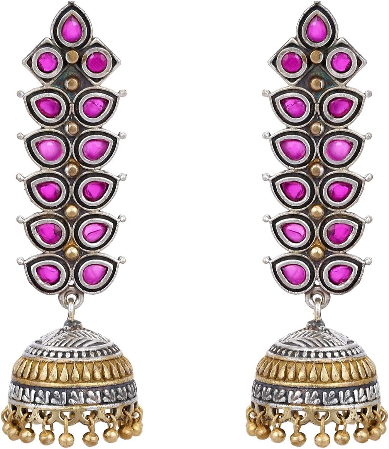 Aheli Antique Oxidized Dangle Drop Jhumki Jhumka Earrings Set Boho Bohemian Ethnic Tribal Gypsy Party Wedding Jewelry for Women (Red)