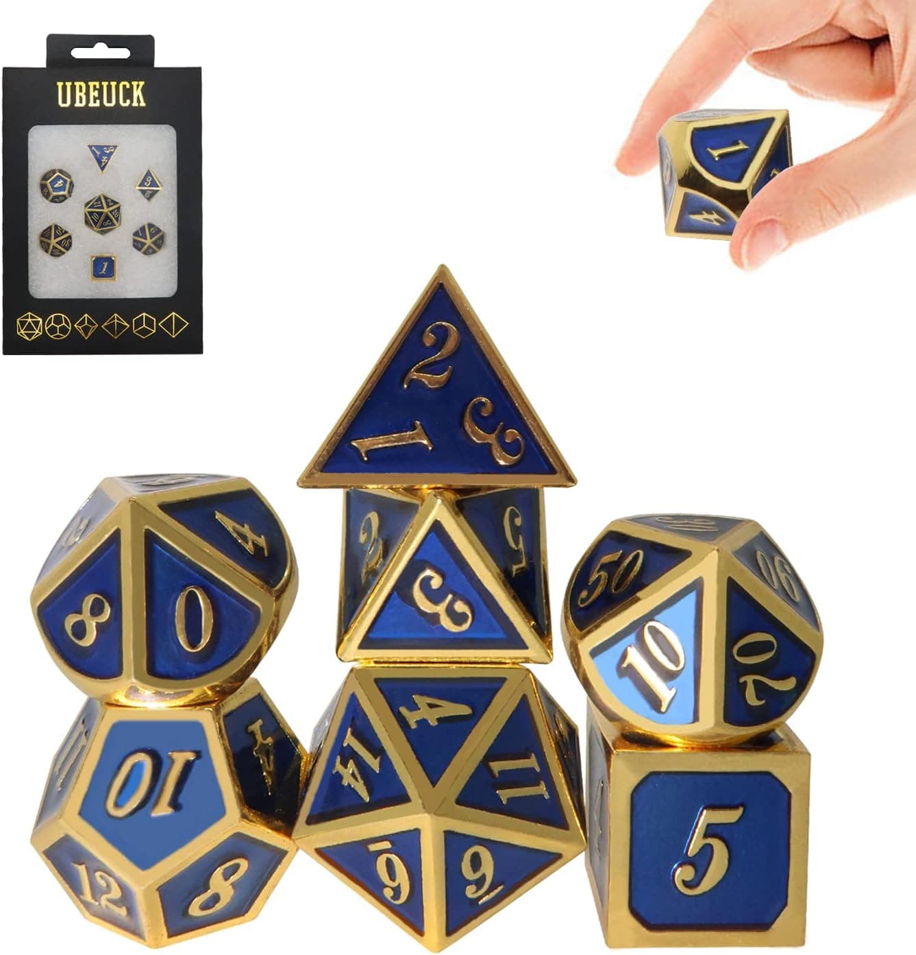 D&D Dice,DND Metal Dice,7 PCs Steampunk Polyhedral Dice Games Set for Dungeons and Dragons RPG,MTG,Pathfinder Tabletop Gaming,Chrome Sapphire OW Dice Set D20 D12 D10 D8 D6 D4 D%