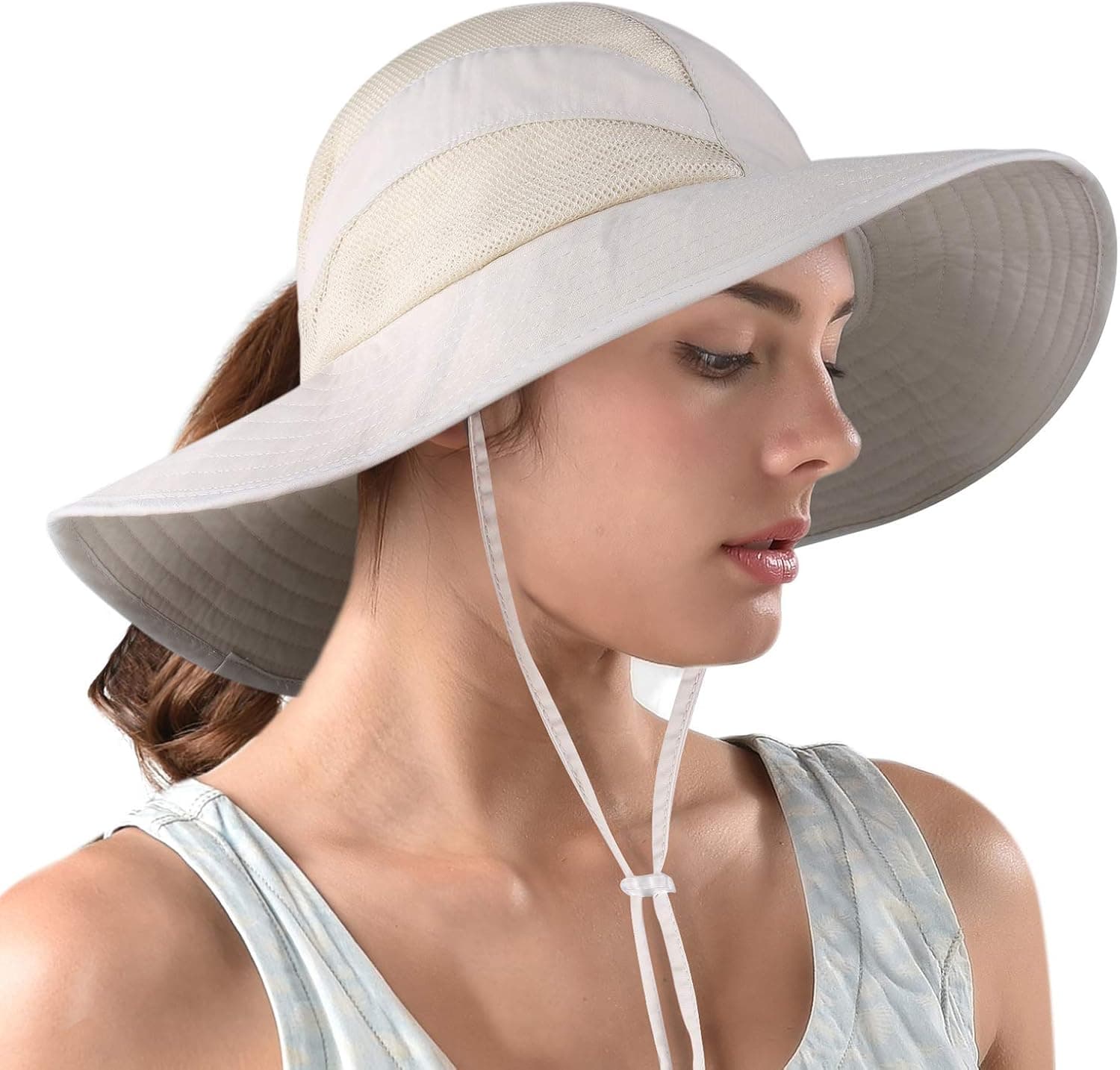FURTALK Safari Sun Hats for Women Wide Brim UV UPF Ponytail Outdoor Hunting Summer Fishing Hiking Hat (B-Khaki, One Size)