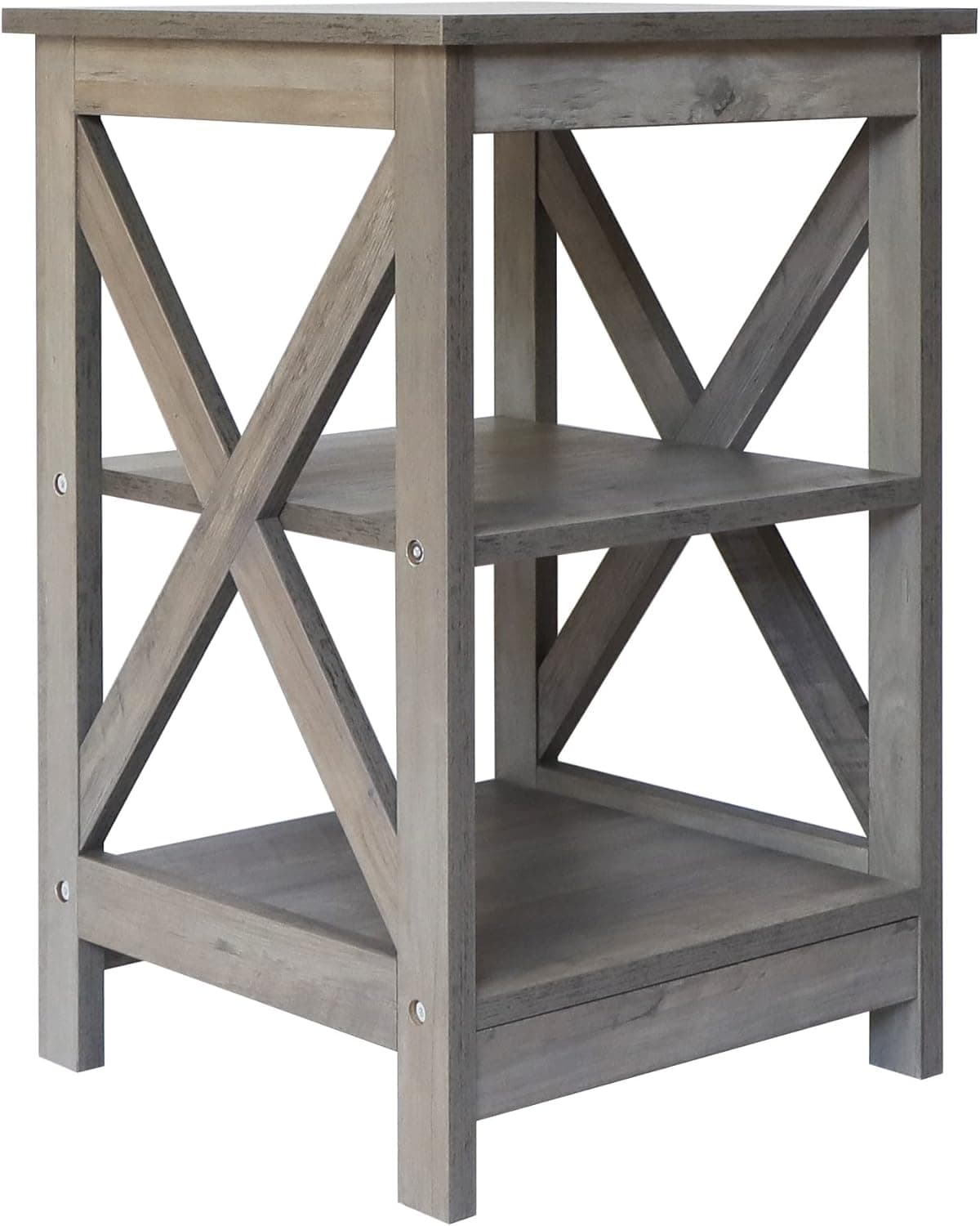 Rainbow Sophia Side Table, Modern Farmhouse Wood End Table with 3-Tier Storage, Washed Oak