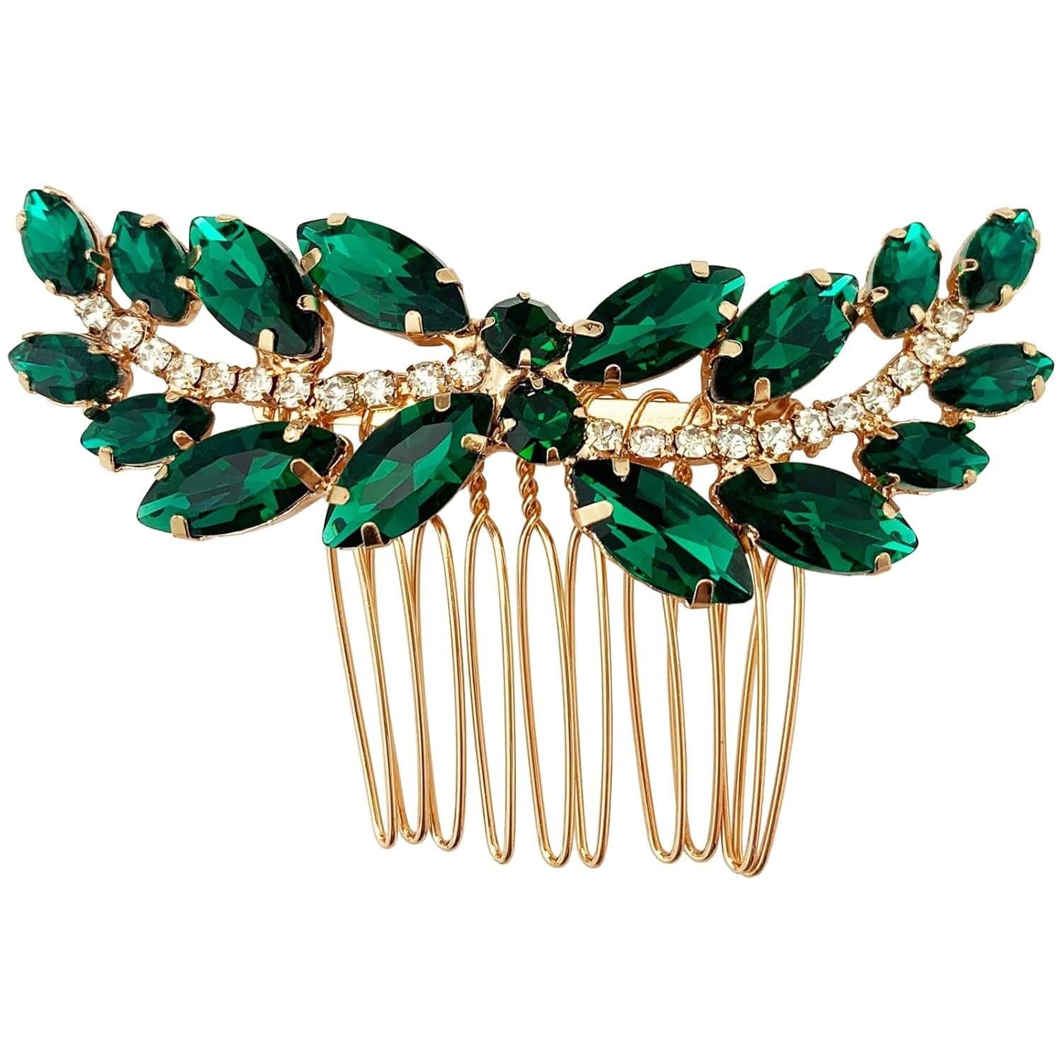 BETITETO Bridal Hair Comb Emerald Green Crystal Wedding Hair Piece Pin Accessories for Women Girls Party