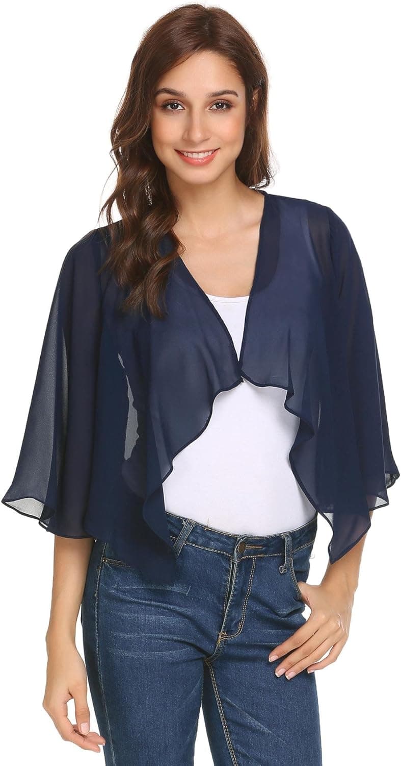 Pinspark Women's Sheer Bolero Shrug Shawl Chiffon Thin Cardigan