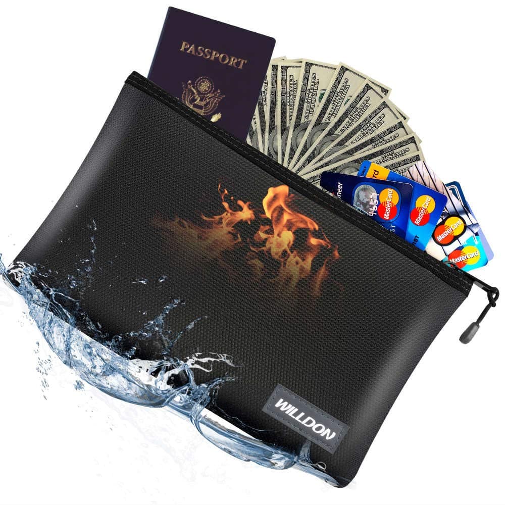 PESTGURU DLCUEL Fireproof Money Bag, Waterproof and Fireproof Document Bags, Fireproof Safe Storage Pouch, 10.6" x 6.7" Fireproof Bag for A5 Document Holder, Bank Deposit, Ipad, Cash, Passport