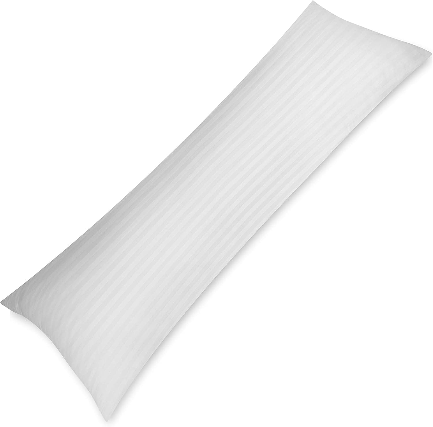 Oakias Premium Cotton Cover Long Body Pillow White - Luxurious 21 x 54 Inches Quilted Body Pillow - Stripe Design Down Alternative Pillow - Ideal for Head, Side and Stomach Support - Machine Washable