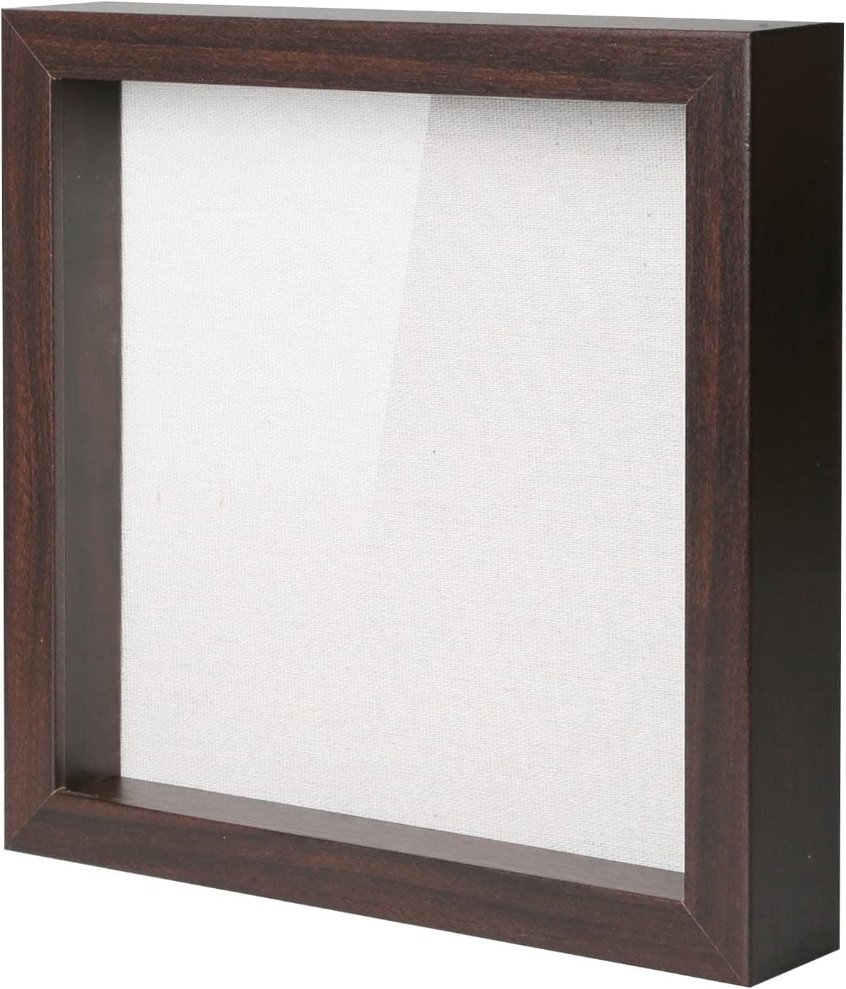 Muzilife 8x8 Shadow Box Picture Frame with Linen Board - Deep Wood & Glass Display Case Ready to Hang Memory Box Baby Sports Memorabilia, Pins, Awards, Medals, Wedding, Tickets and Photos (Walnut)