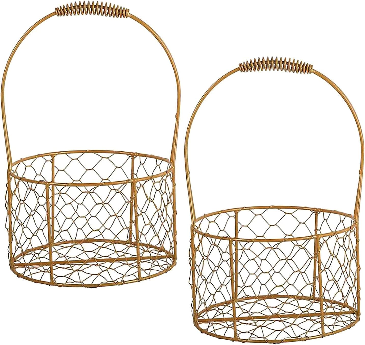 ASSR 2PCS Metal Wedding Basket w/Handle,Rustic Flower Girl Basket,Gold Decorated Basket,Copper Wire Flower Girl Basket,Rustic Gift Basket (210419AH01-A#DXG59)