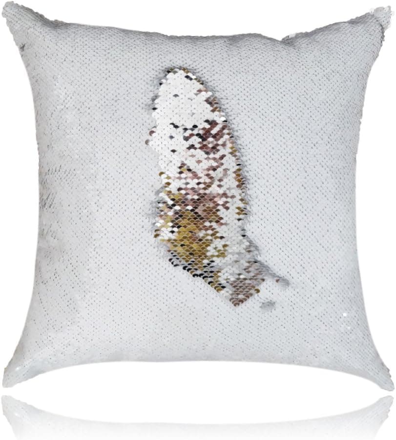 San Tungus Mermaid Pillow Sequin Cushion Cases,Two-Color Decorative Square Girls Reversible Sequence Sequin Pillow Covers,White and Silver,14x14-Inches
