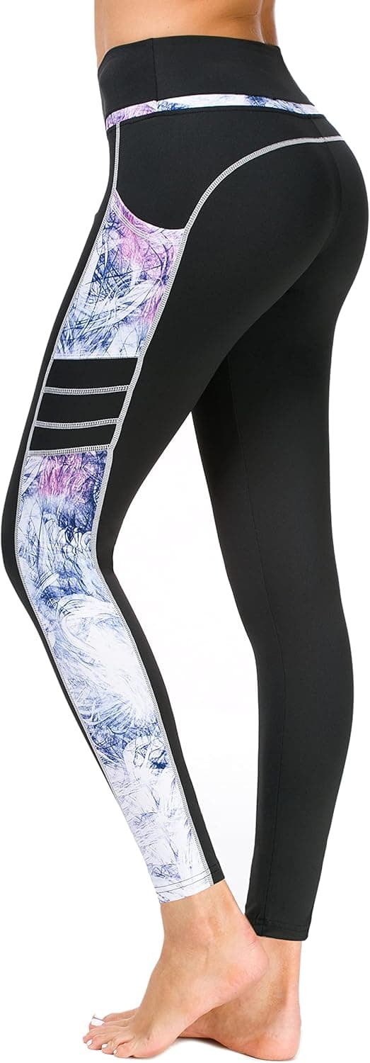 Sugar Pocket Womens High Waisted Yoga Leggings Gym Workout Running Pants with Side Pockets S(60)