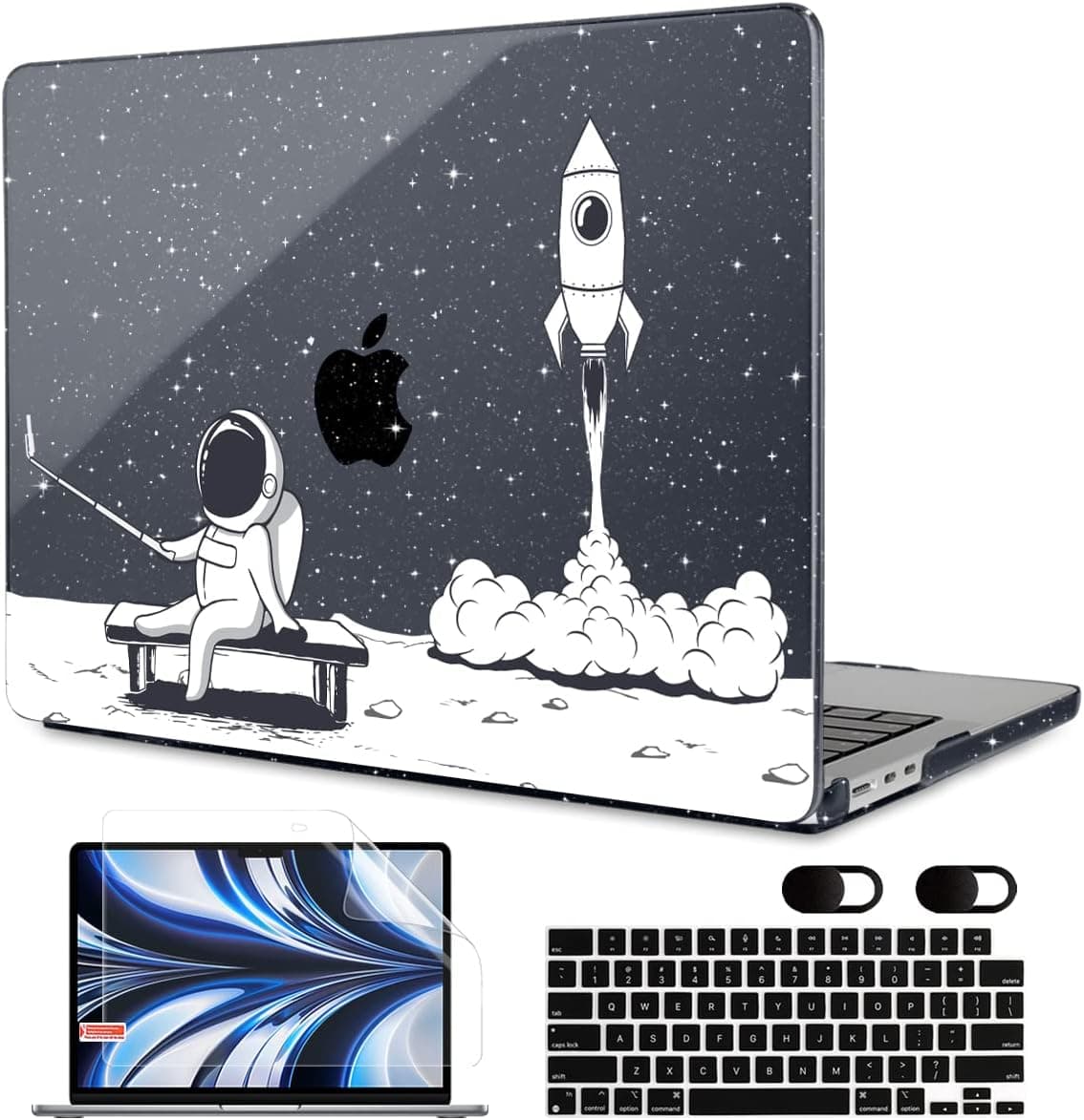 MEEgoodo Case for MacBook Air 13.6 inch Case 2022 Released A2681 with M2 Chip, Laptop Hard Shell Cases with Keyboard Cover & Screen Protector Compatible with MacBook Air M2 Case, Astronaut Rocket
