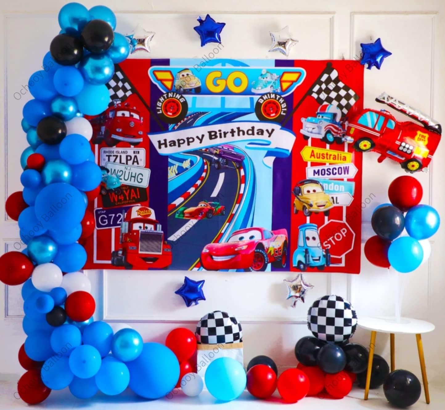 Racing Car Birthday Party Decorations, Cars Themed Party Decorations Set for Boys, Race Car Balloons Garland kit for Lightning McQueen Cars, Cars Party Backdrop