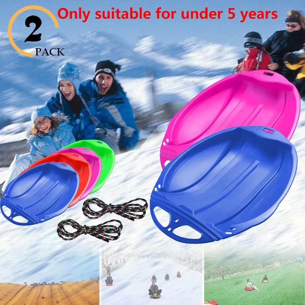 Unigant Children's Sleigh Downhill Plastic Toboggan Snow Sled Kids Plastic Snow Sleds with Pull Rope Winter Comfortable Toboggan Skiing Tools for Grass Skiing/Sand Boarding/Skiing (Blue+Pink)