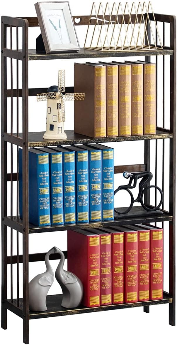 4-Shelf Bamboo Bookcase Freestanding Unit Display Bookshelf Storage Organizer Holder Rack for Bedroom, Living Room Home and Office