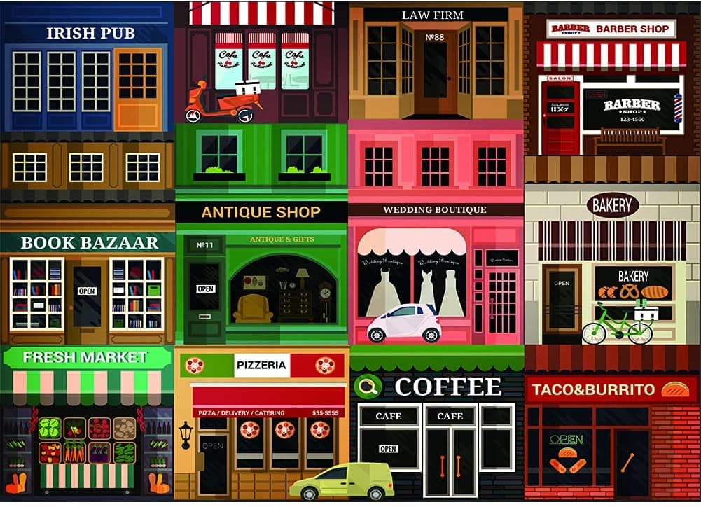 Comitok Jigsaw Puzzle 1000 Piece for Adult and Kids Shop Street with Many Difference Shopes Decompression Toy Fun Indoor Game - Every Piece is Unique, Size 26.6" x 19"