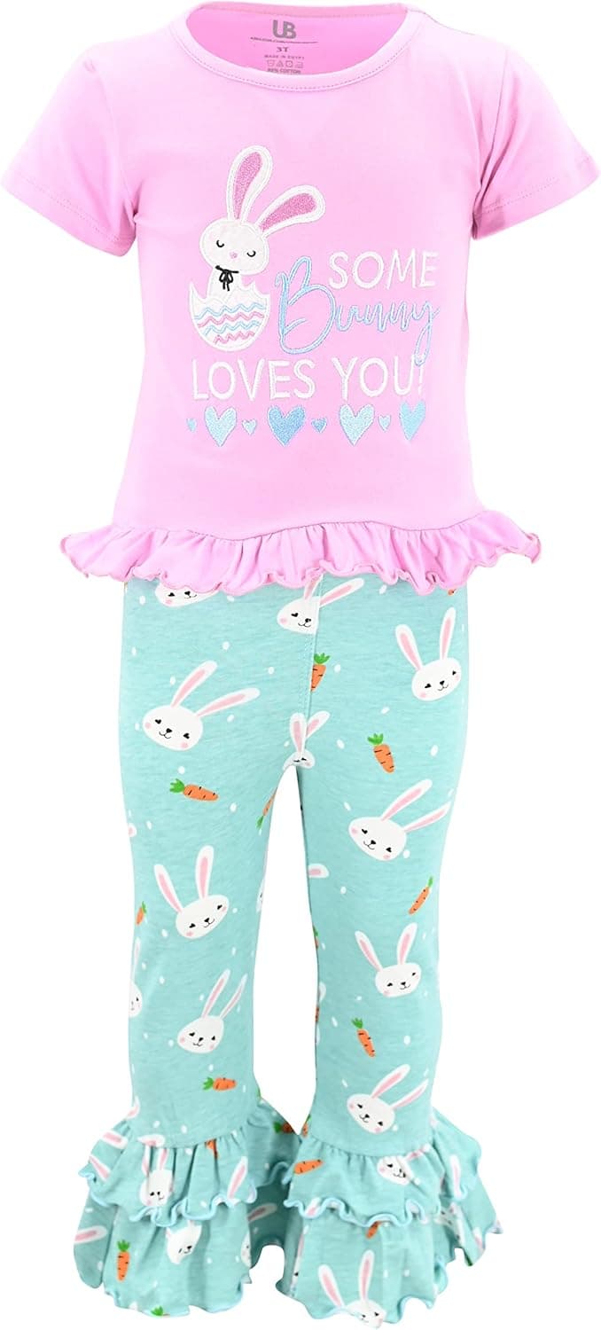 Unique Baby Girls Some Bunny Loves You Ruffle Pants Easter Outfit