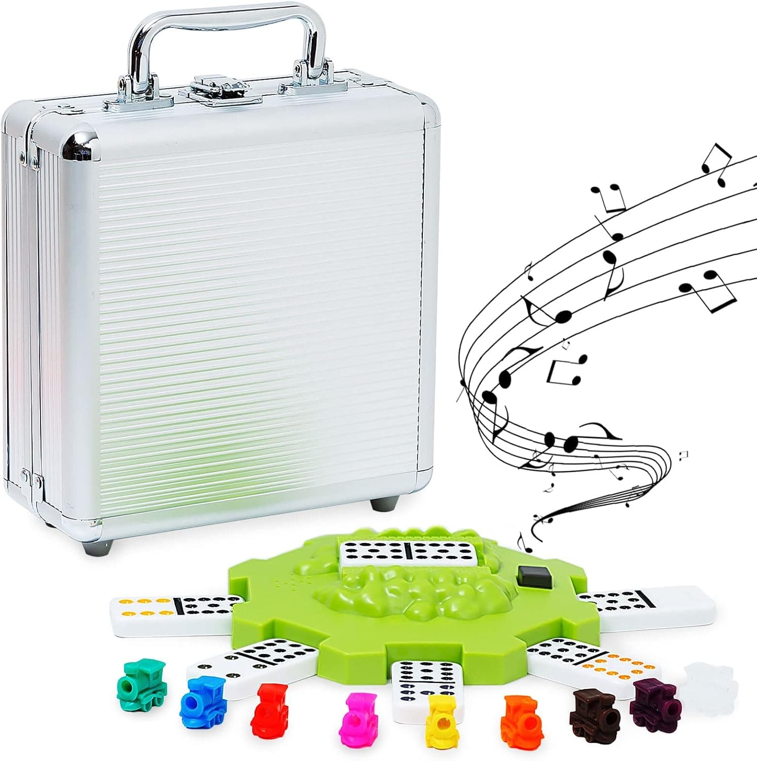 Yinlo Mexican Train Dominoes Set，Double 12 Dominoes Travel Game Set with Aluminum Case, Mexican Train Domino Set with Sound Effect, Dominoes Set for Travel, 91 Tiles for Families