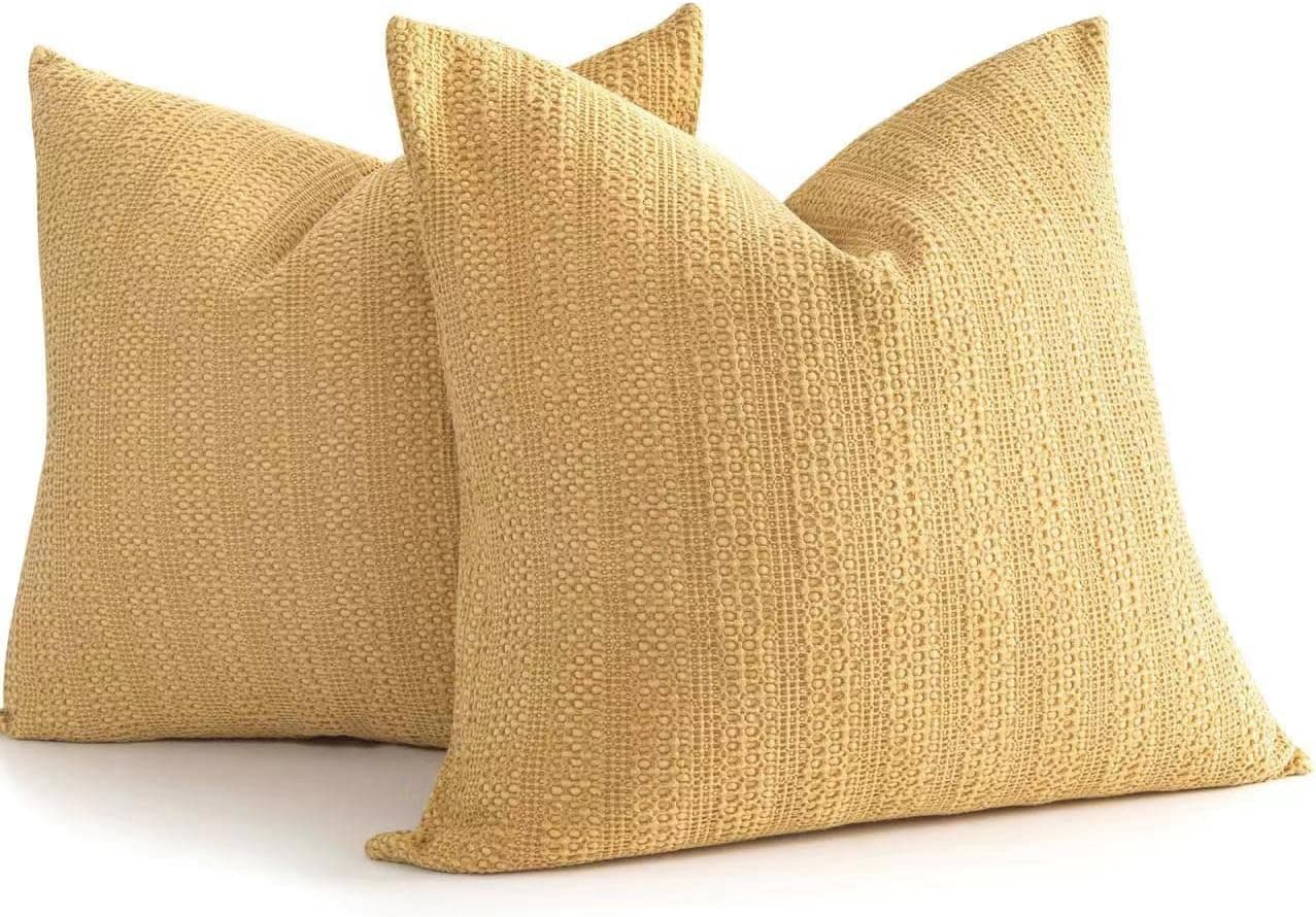 Cocoploceus 26x26 Pillow Covers Boho Euro Shams Set of 2 Decorative Throw Pillow Covers Cotton Large Square Pillowcase for Couch Bed, Yellow