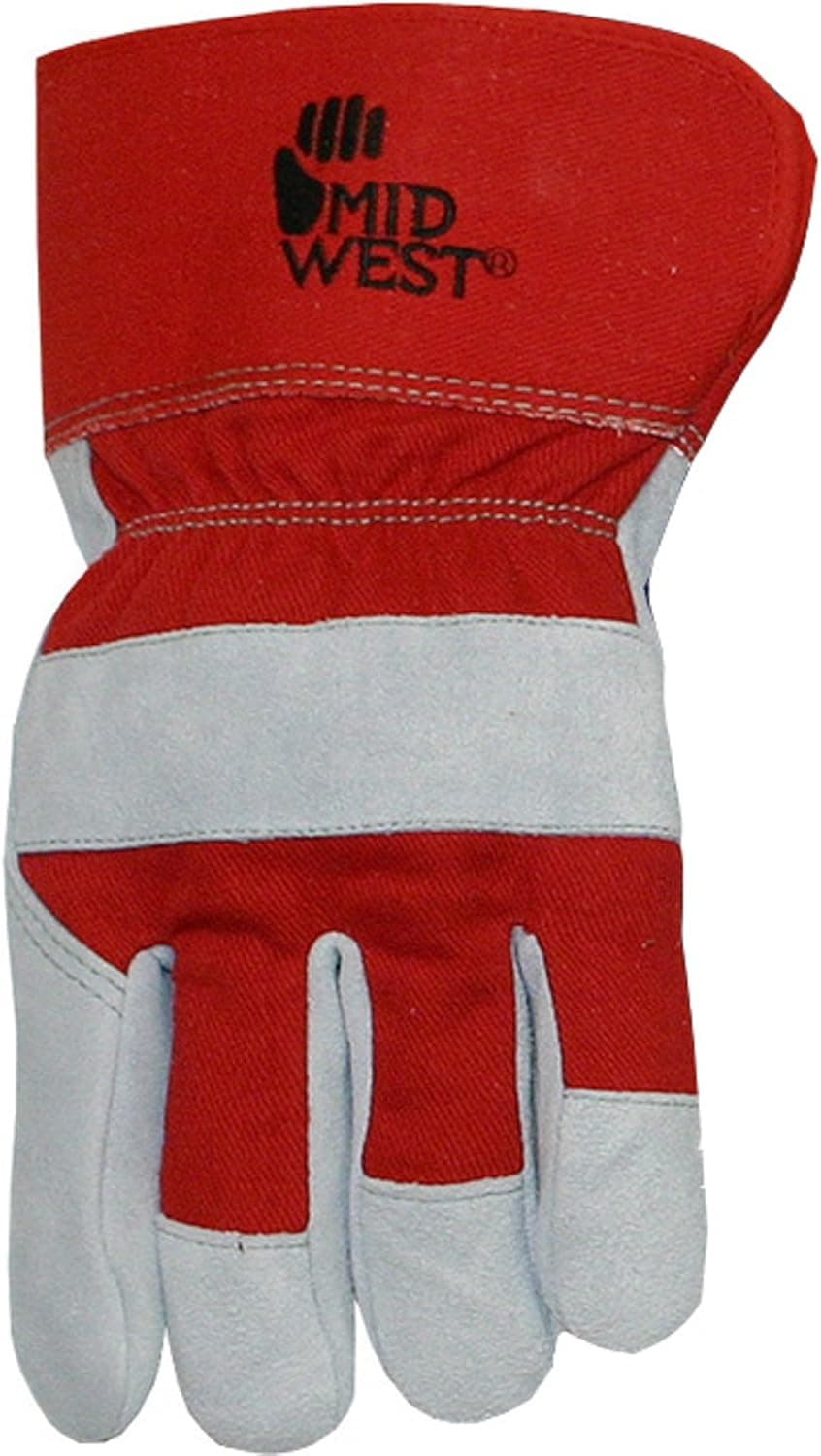 Midwest Gloves and Gear 7750THR-L-AZ-6 Men's Suede Cowhide Leather Palm Work Glove, Large, Grey/Red