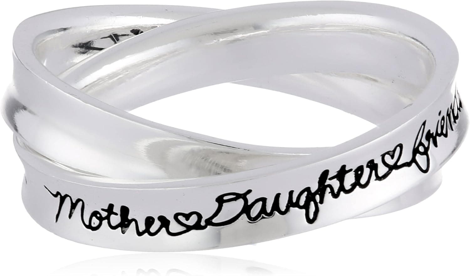 Amazon Collection Sterling Silver "Mother Daughter Friend" Double Band Ring, Size 7
