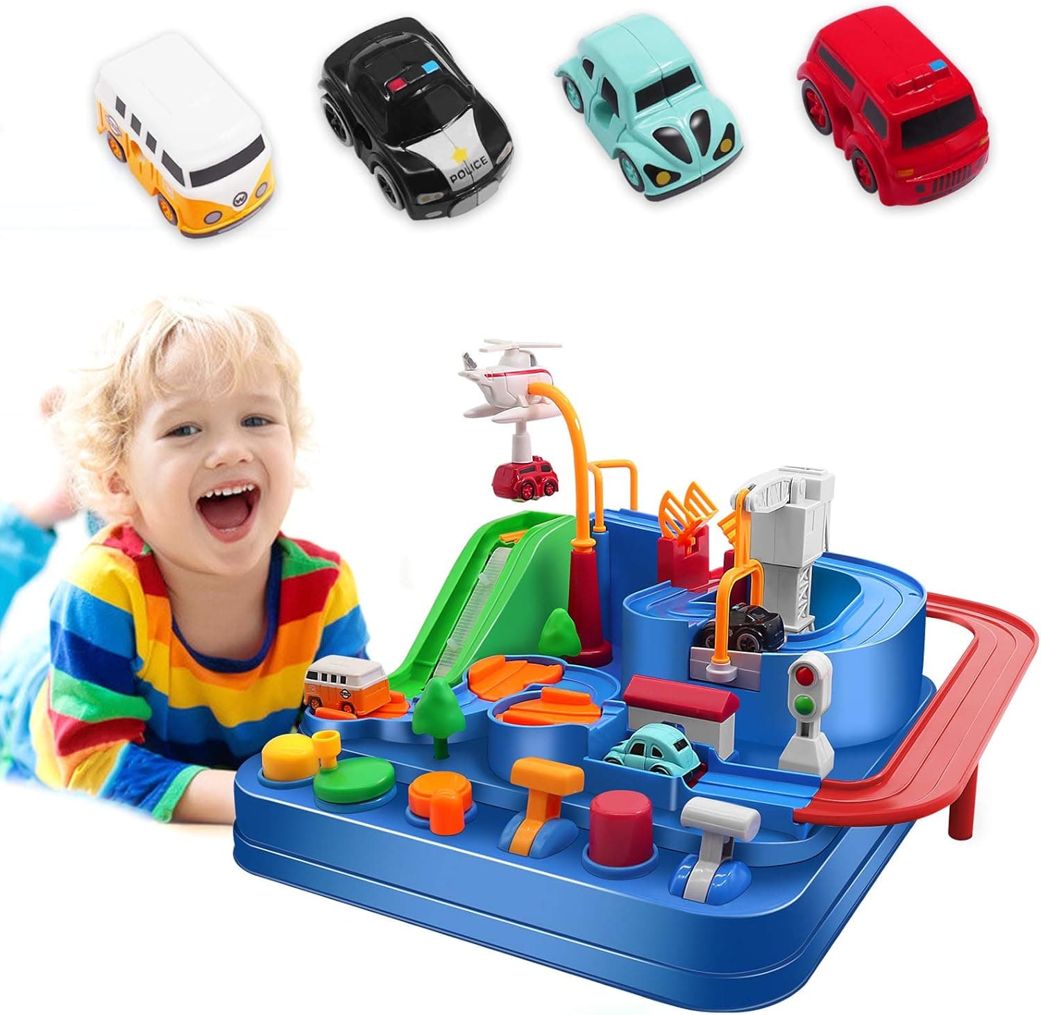 baccow Adventure Car Toys for Age 3 4 5 6 7 8 Years Old Boys Girls Gifts, Preschool Educational Race Tracks Toy Vehicle Cars Playsets Kids Toddles Toys
