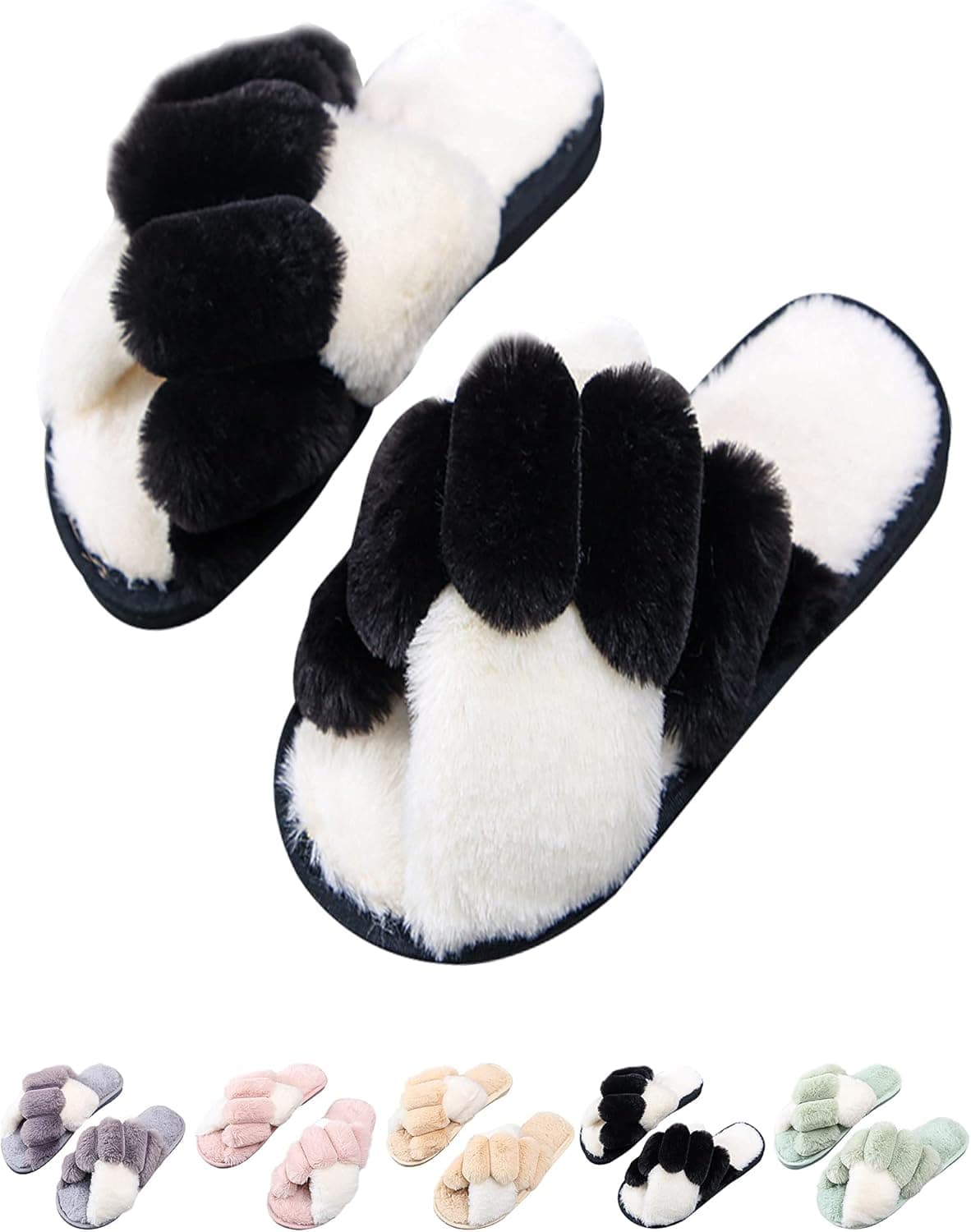 TONGSONG Cozy House Slippers for Women for Indoor and Outdoor Fuzzy Slippers Womens with Cross Band Open Toe Slippers Women Plush Fleece House Shoes