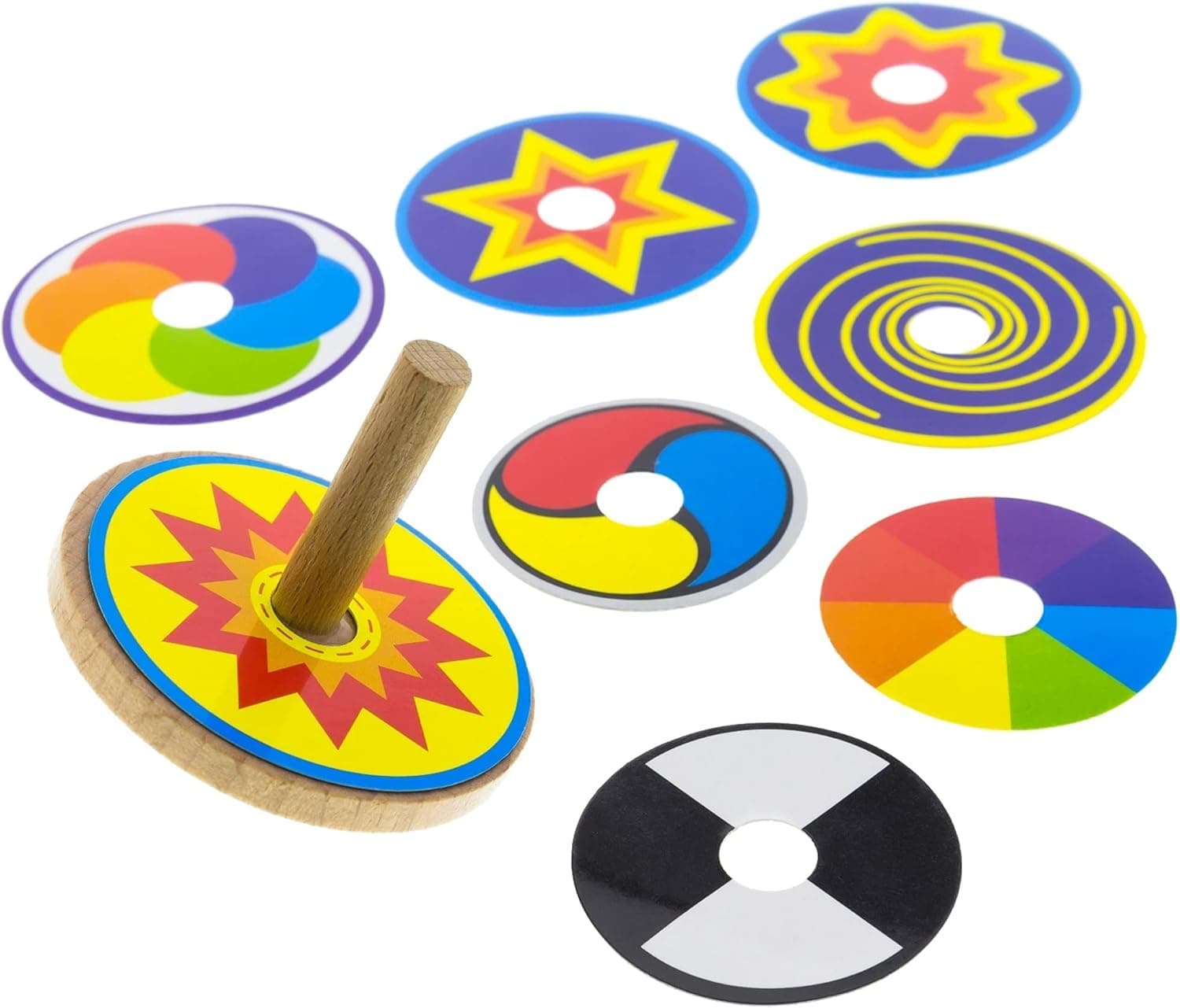 Wooden Spinning Top For Kids. Set of 2 Spin Tops + 16 Colorful Rings. Spins 1-2 Minutes. Fun Gift for Children 2 3 4 5 6 Years Old, Boys + Girls. For Toddler Motoric Skills. Perpetual Motion. Under 10