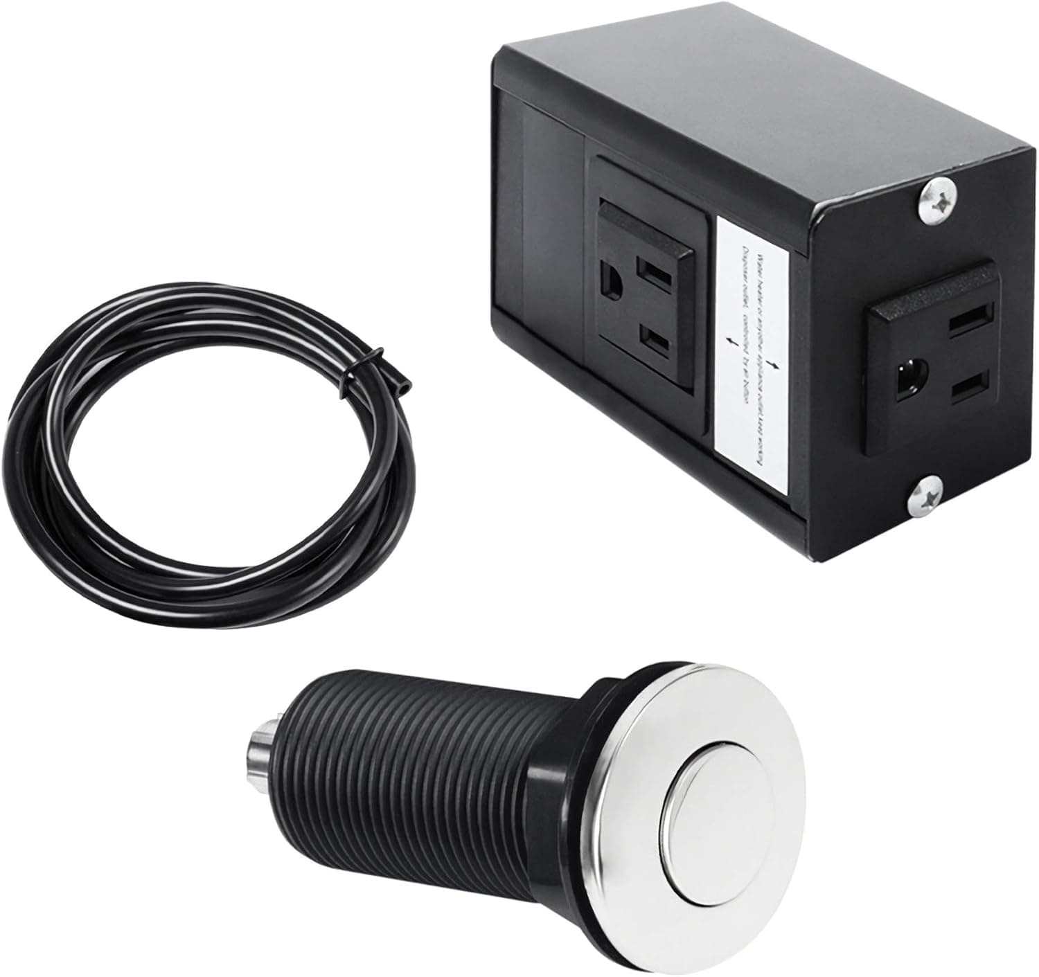 Garbage Disposal Air Switch Kit Dual Outlet Sink Top Food Waste Disposer Parts, Stainless Steel Polished On/Off Air Button with Alloy Control Module (Long, 2.5 Inch)