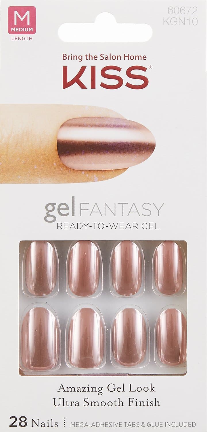 Kiss CHROME MEDIUM OVAL GEL FANTASY Nails "KGN10" (WHATEVA) w/Adhesive Tabs & Glue