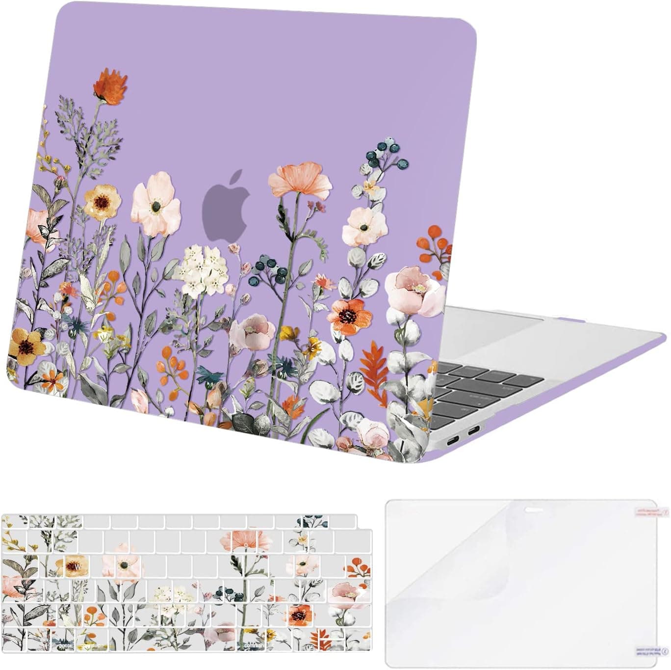 MOSISO Compatible with MacBook Air 13 inch Case 2022 2021 2020 2019 2018 Release A2337 M1 A2179 A1932 Retina Display, Plastic Garden Flowers Hard Shell&Keyboard Cover&Screen Protector, Purple