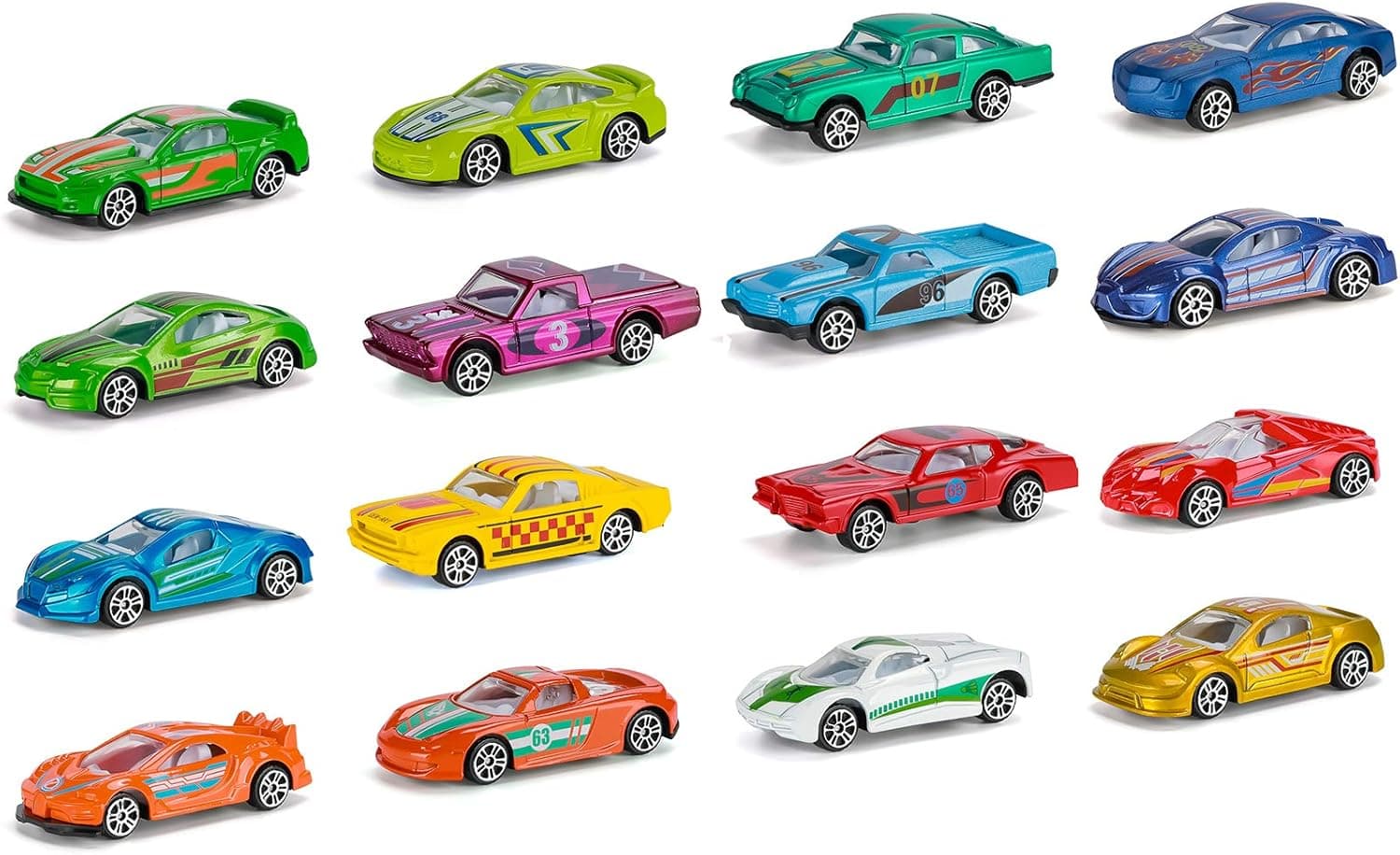 Hautton Die-Cast Race Car Set, 16-Pack Mini Multicolor Alloy Metal Toy Cars, Great Birthday Gift Party Favor for Age 3+ Boys Girls Kids -Classical