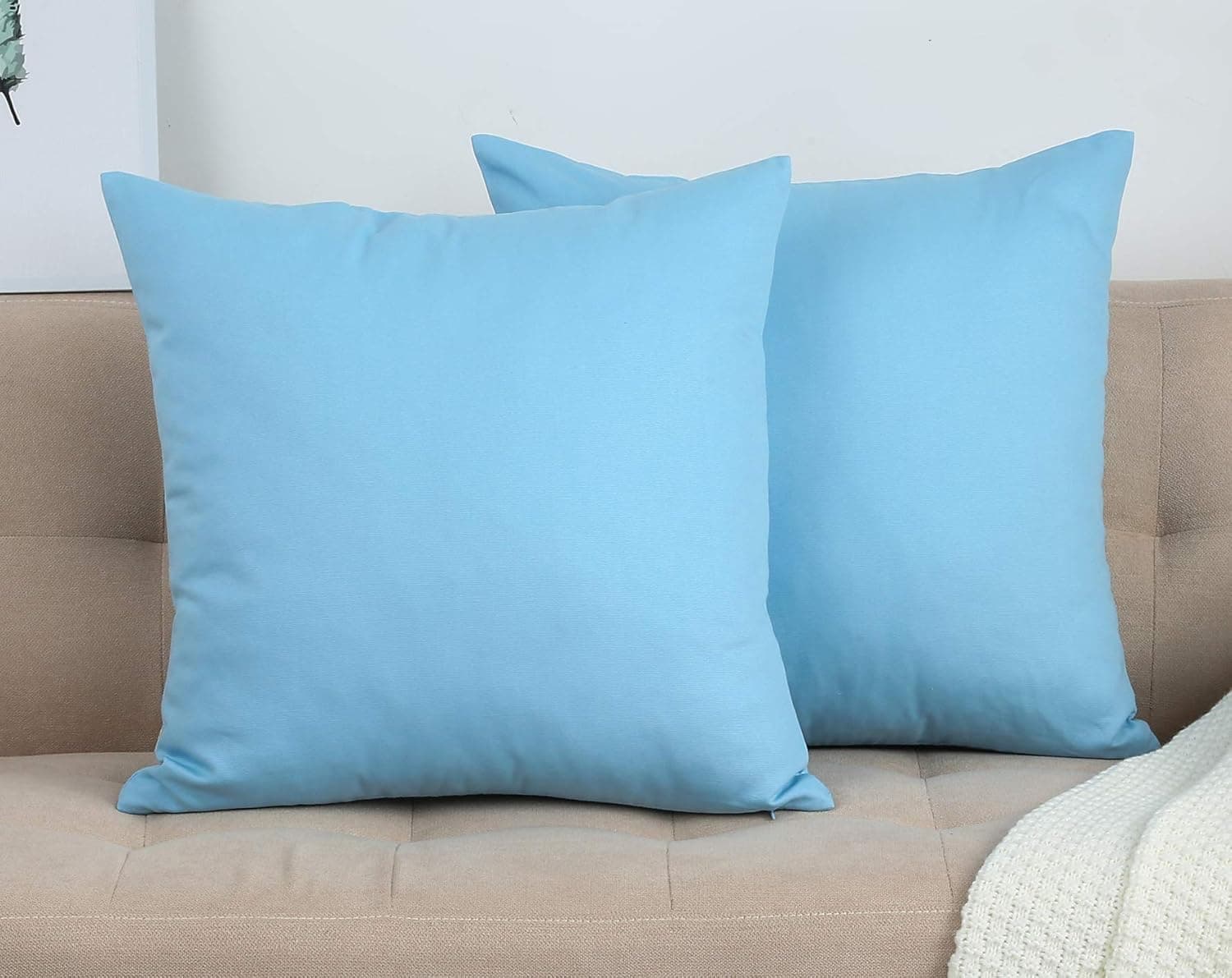 TangDepot Cotton Solid Throw Pillow Covers, 24" x 24" , Sky Blue