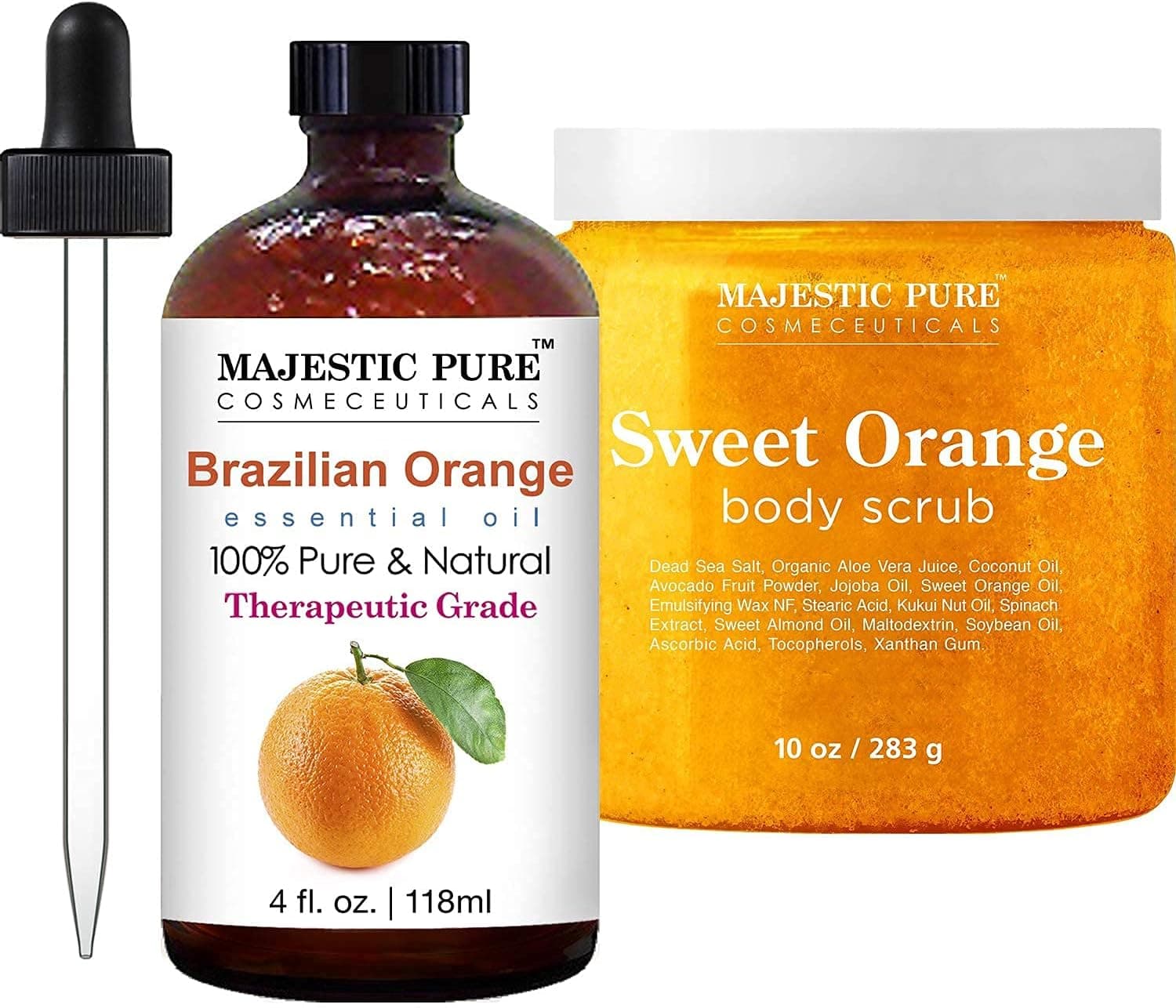 Majestic Pure Brazilian Orange Essential Oil with Orange Body Scrub Bundle
