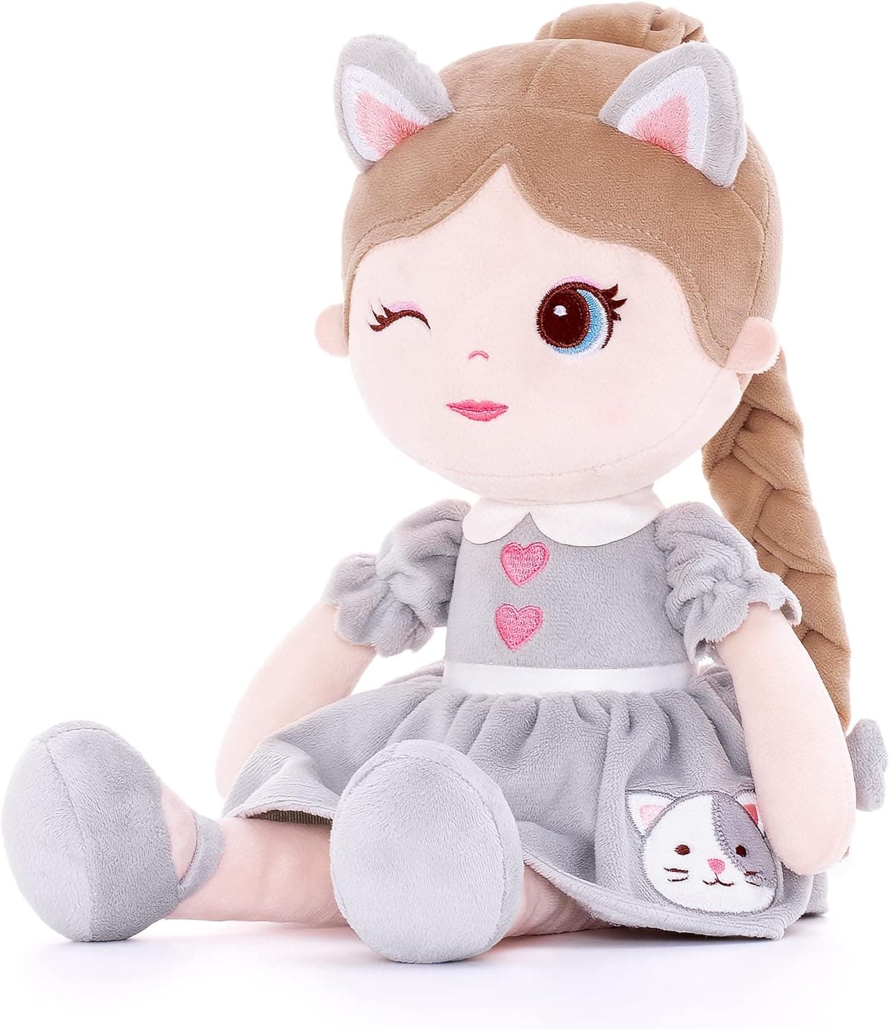 Lazada Soft Baby Doll Plush Girl Toys Cat Girls with Braids Gray 16"…
