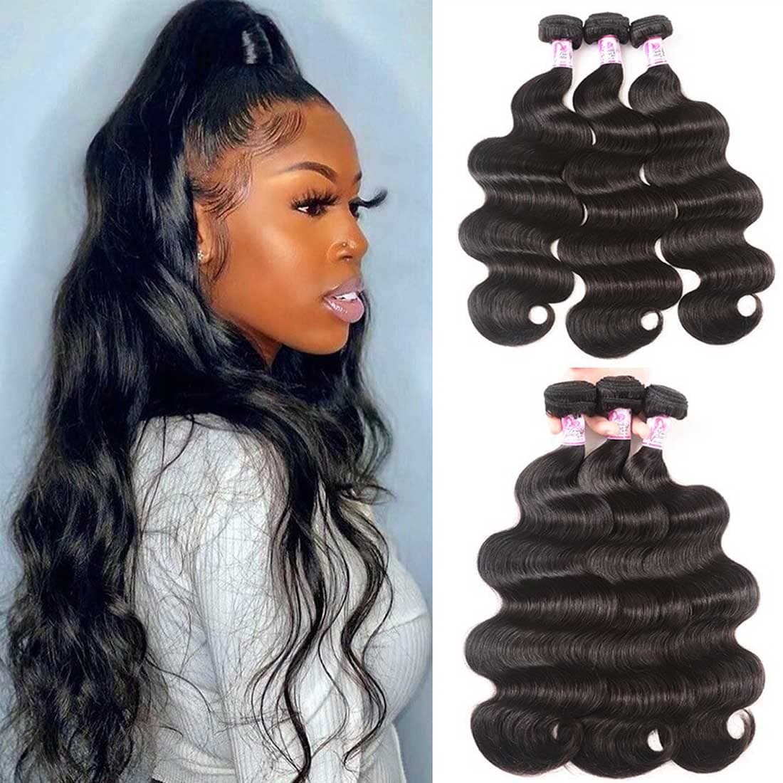 Beauty Forever Indian Body Wave Hair 3 Bundles Hair Extensions 100% Unprocessed Human Virgin Hair Weaves Natural Color 95-100g/pc (14 16 18)