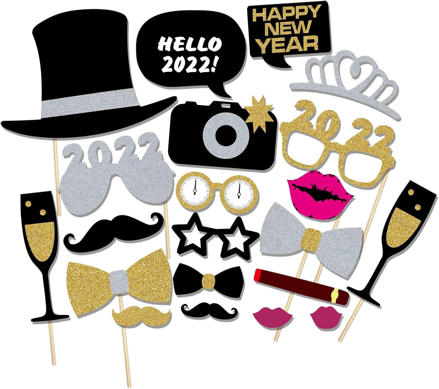 7-gost 21PCS 2022 New Year's Eve Party Card Masks Photo Booth Props Supplies Decorations