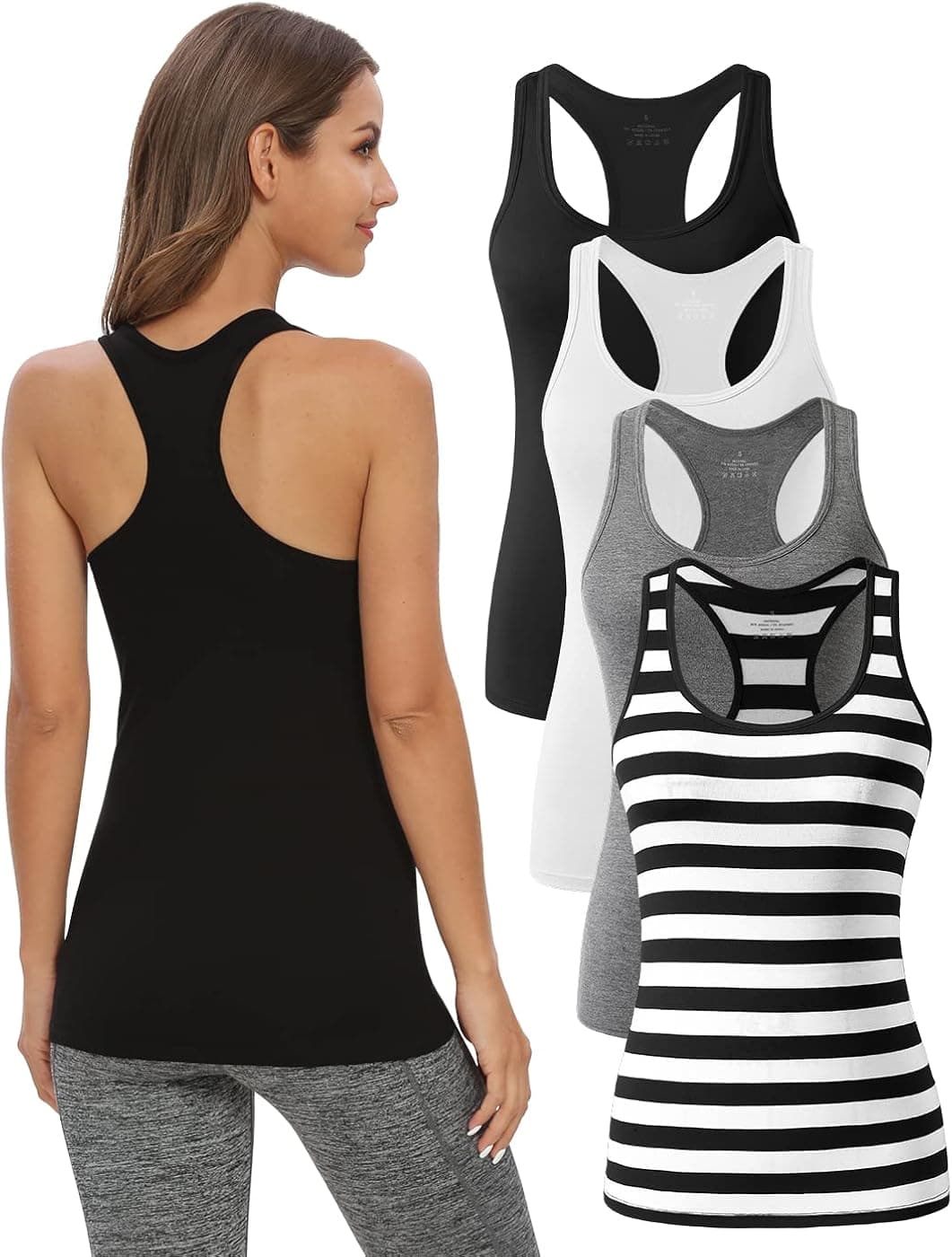 Star Vibe Racerback Workout Tank Tops for Women Basic Athletic Tanks Yoga Undershirt Sleeveless Exercise Tops 4 Pack
