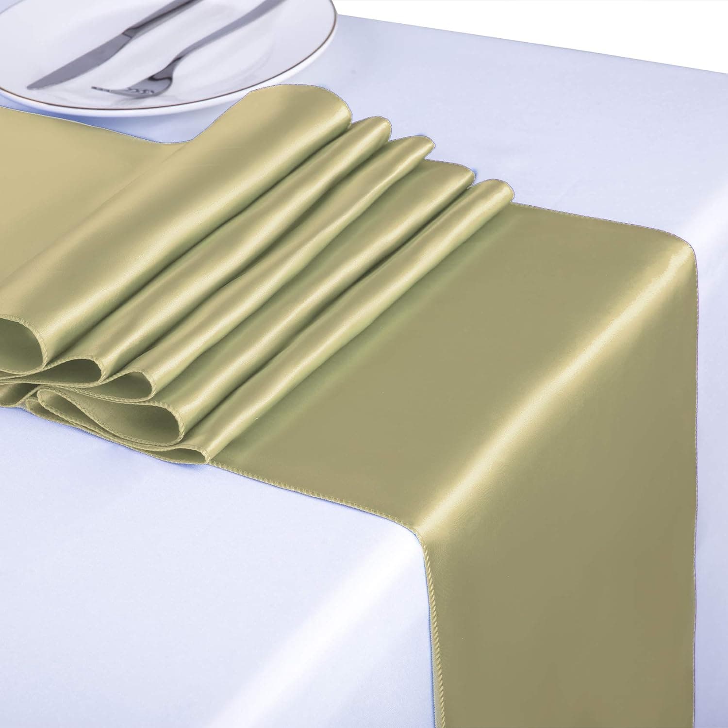Cupuamon Satin Table Runners 12 Packs 12''x108'' for Parties Weddings Rectangle Round Tables Chair Sashes (Champange, 12PCS)