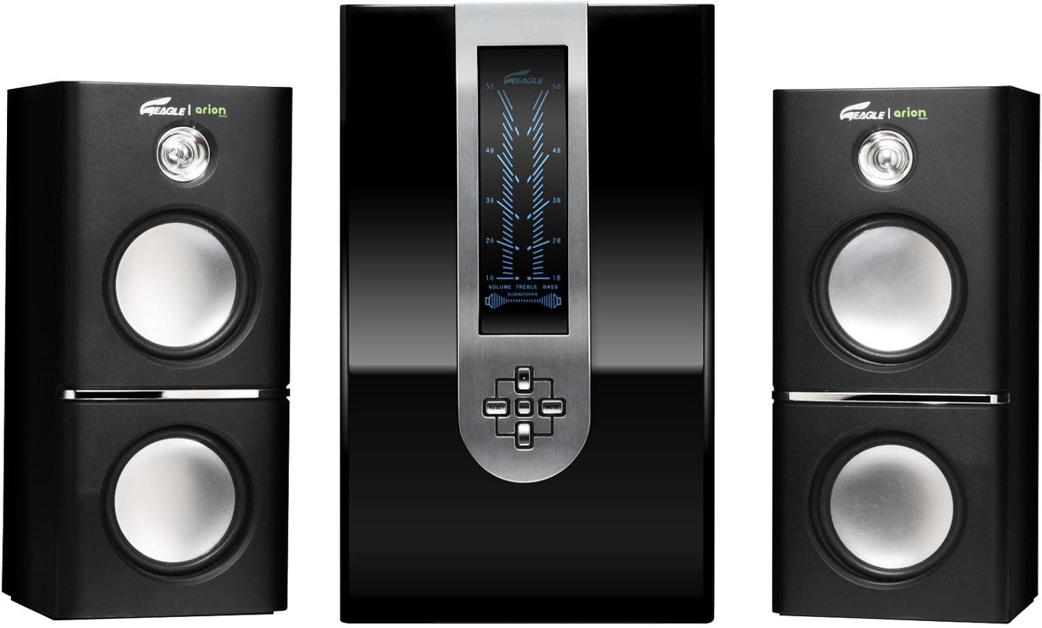 Eagle Arion ET-AR510LR-BK 2.1 Soundstage Speakers w/Subwoofer & Remote - 20Hz to 20kHz, 80 Watts
