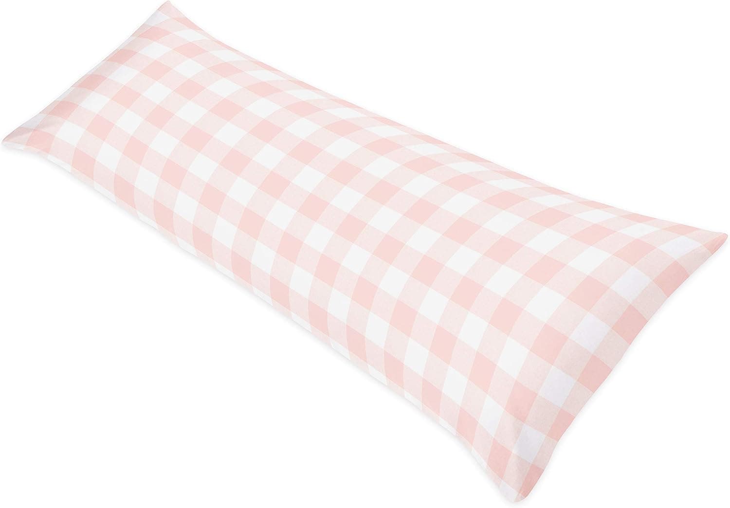 Sweet Jojo Designs Pink Buffalo Plaid Check Body Pillow Case Cover (Pillow Not Included) - Blush and White Shabby Chic Woodland Rustic Country Farmhouse
