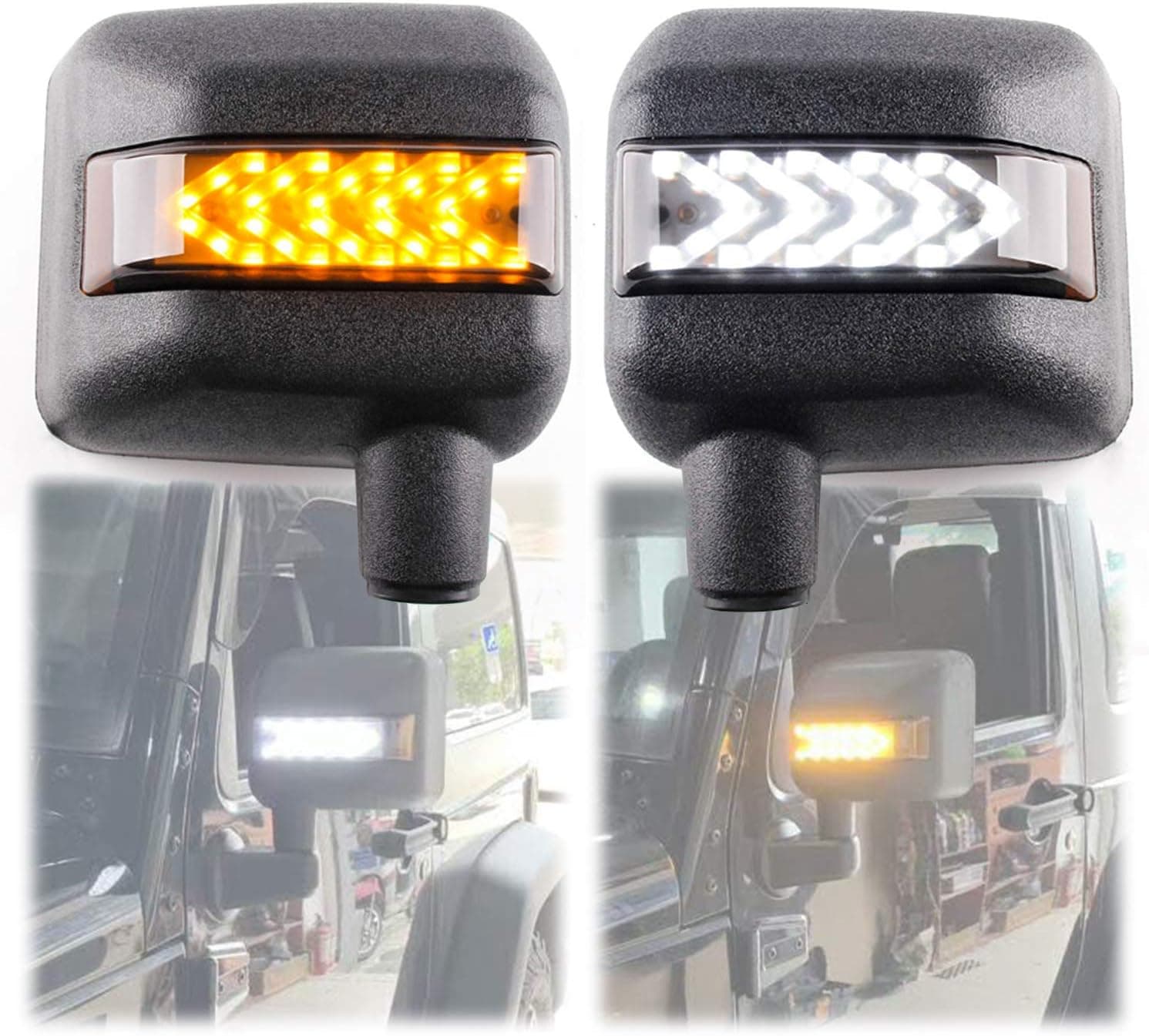 KMFCDAE LED Side Mirror with Amber Sequential Turn Signal Lights and White Daytime Running Lights Fit for Jeep Wrangler JK JKU 2007-2018 (1 Pair)