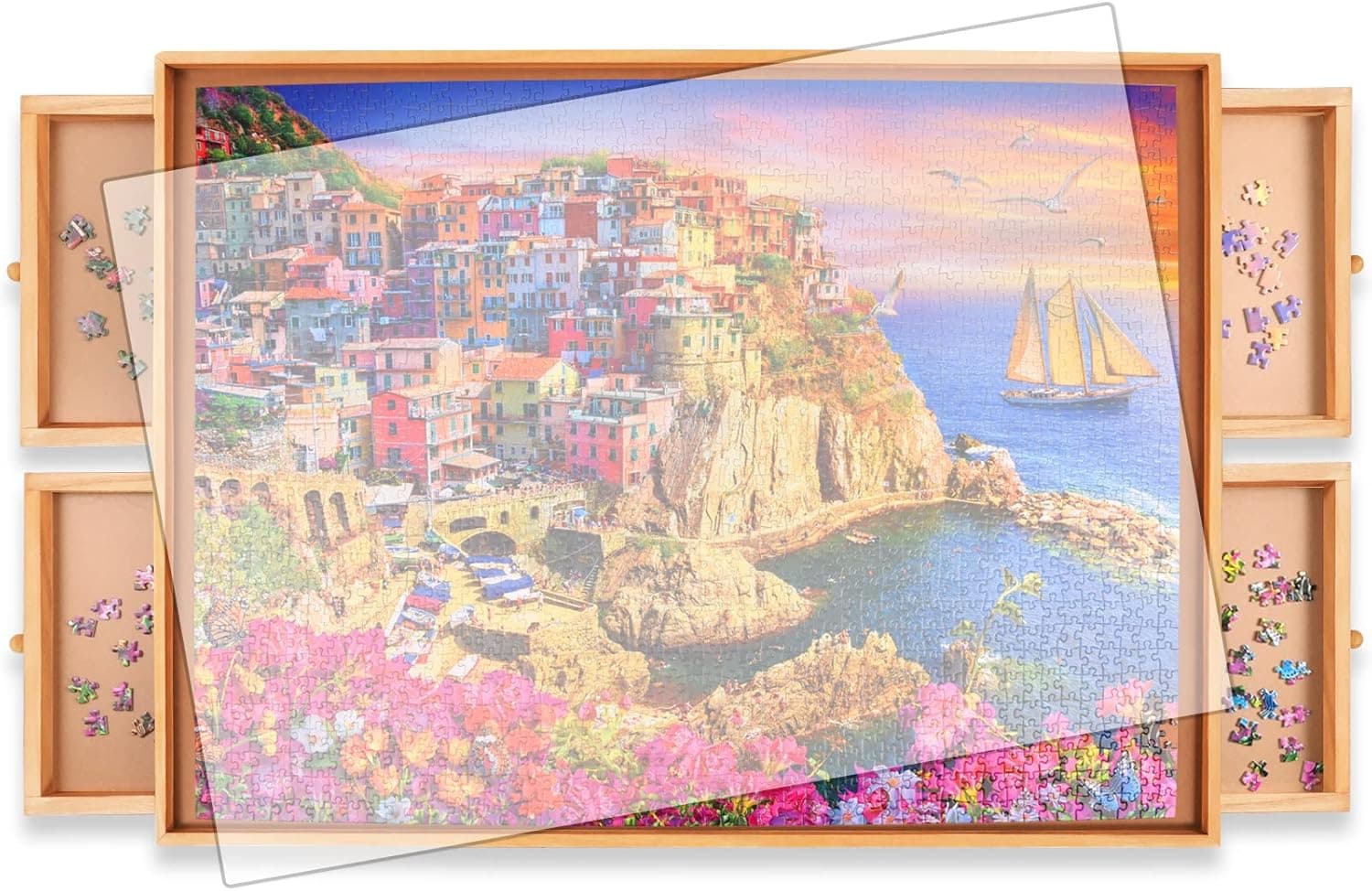 Rekcopu 1500Pcs Puzzle Board,Jigsaw Puzzle Table with Drawers for Puzzle Storage,Portable Puzzle Table for Adults Teens…