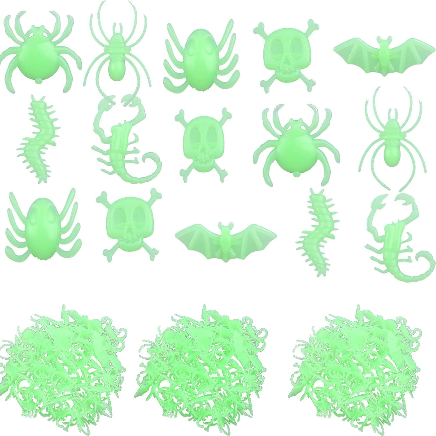 156 Pieces Halloween Spider Rings Glow In The Dark Plastic Spider Bat Bugs Finger Ring Toy for Treat or Trick Gifts Luminous Fingers Party Prank Glowing Toy Accessory for Halloween Party Favors Decor