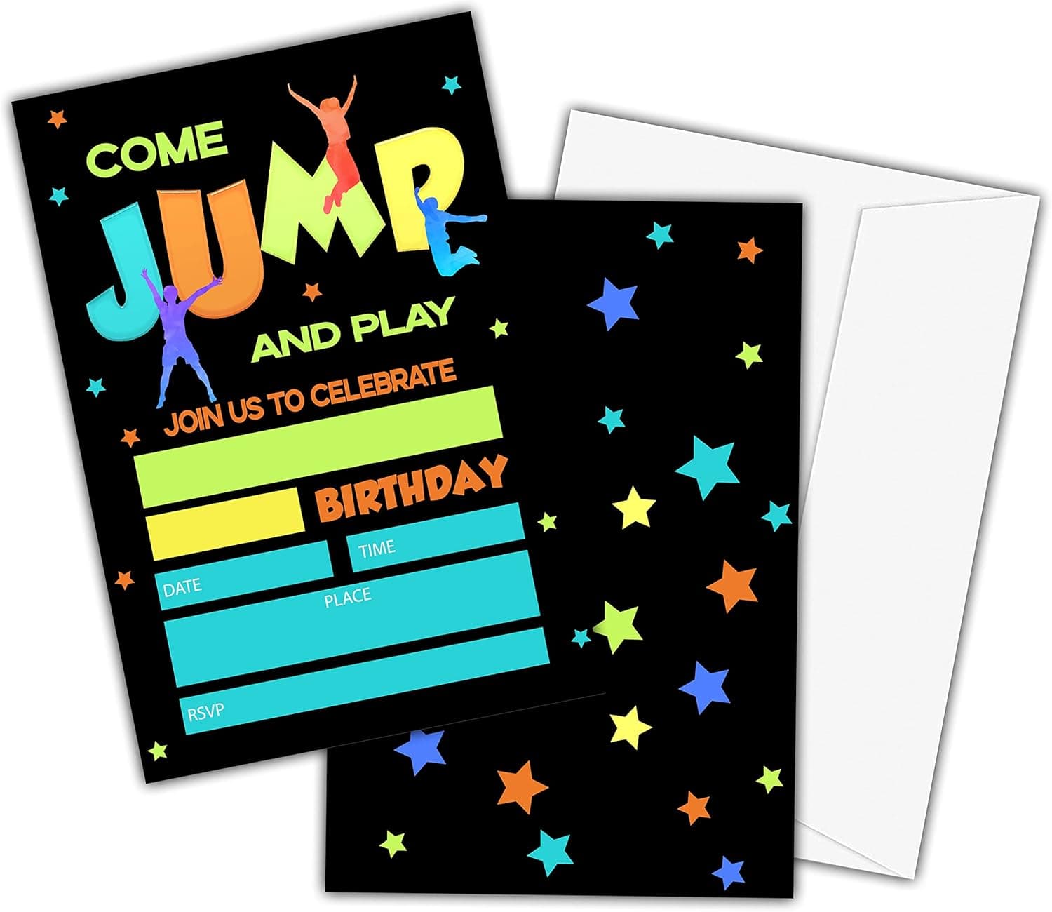 Birthday Party Invitation Cards for Kids, Trampoline Jump Party Invites,Party Celebration for Teens, Let's Bounce and Play Party Cards, Party Supplies, Personalized 20 Cards With Envelopes(D014)