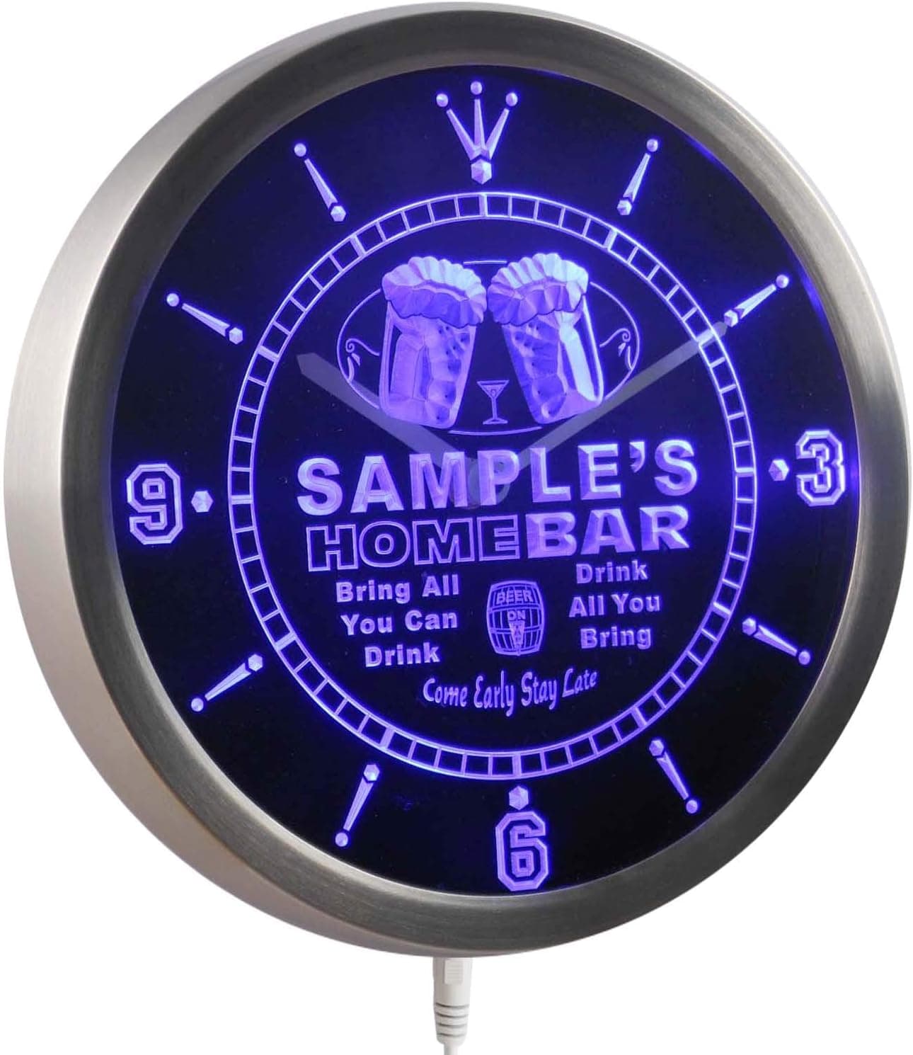ncp-tm-b Home Bar Personalized Your Name Bar Pub Kitchen Sign Neon LED Wall Clock Blue